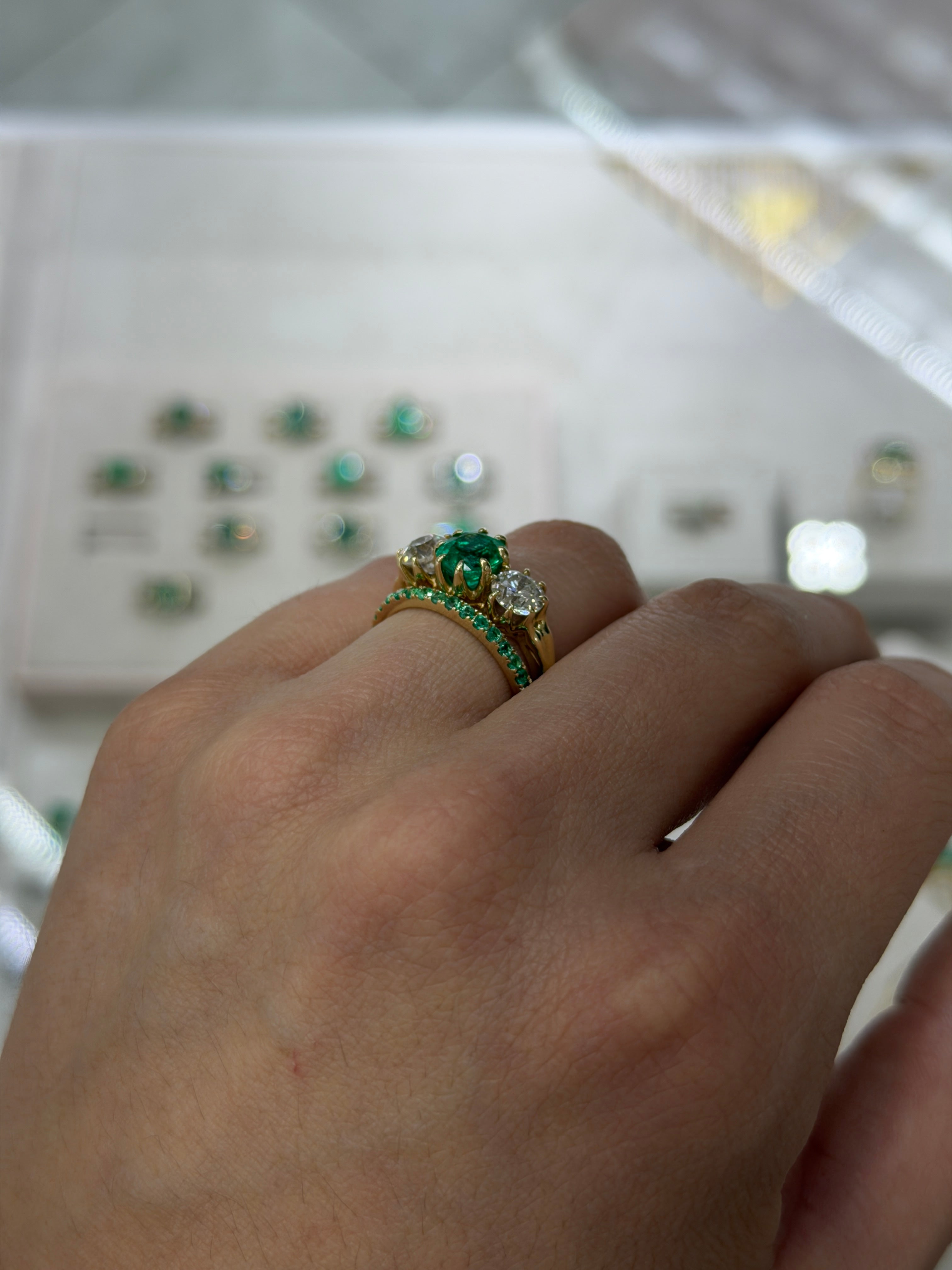 14K natural emerald eternity band with 0.70tcw from JR Colombian Emeralds, available in 6, 7, and 8 sizes.