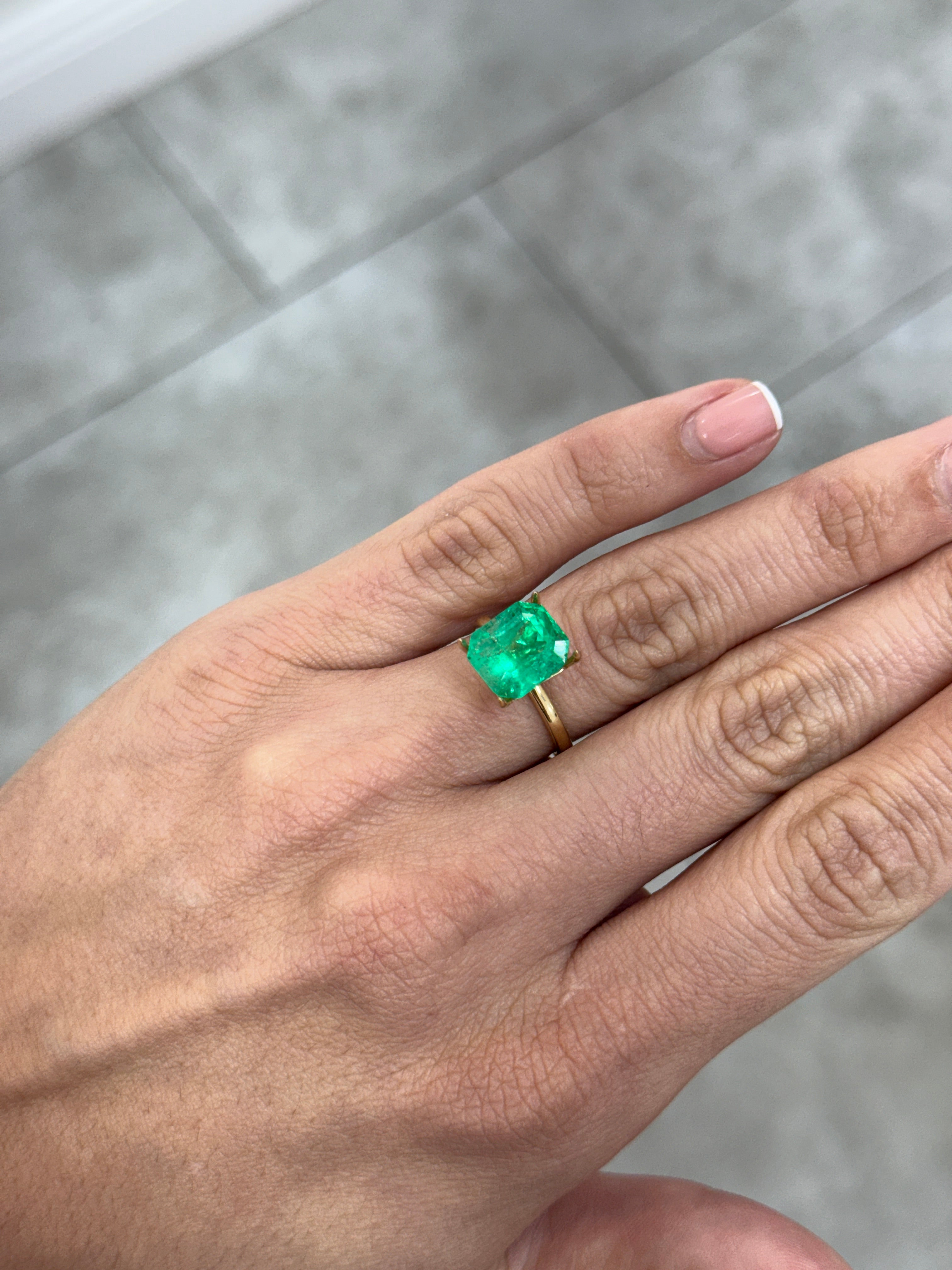 5.08 Carat 11x9.5 Chunky 1.20 Ratio Glowing Colombian Emerald-Emerald Cut