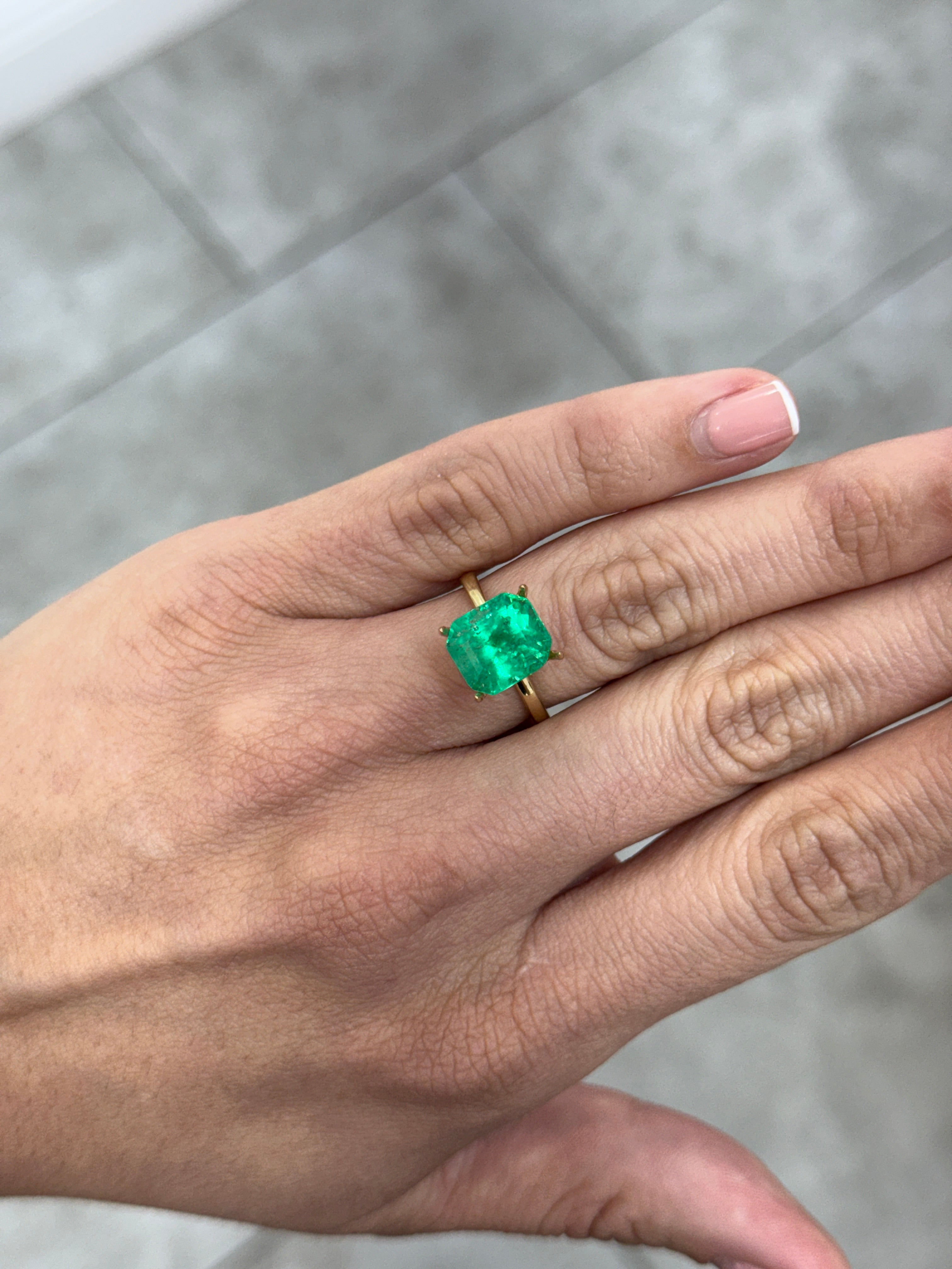 5.08 Carat 11x9.5 Chunky 1.20 Ratio Glowing Colombian Emerald-Emerald Cut
