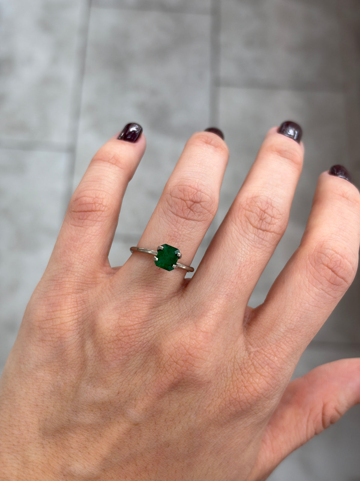 1.35 carat 7×6.1 mm Deep Dark Forest Green High-Grade Asscher Earth-Mined Loose Emerald