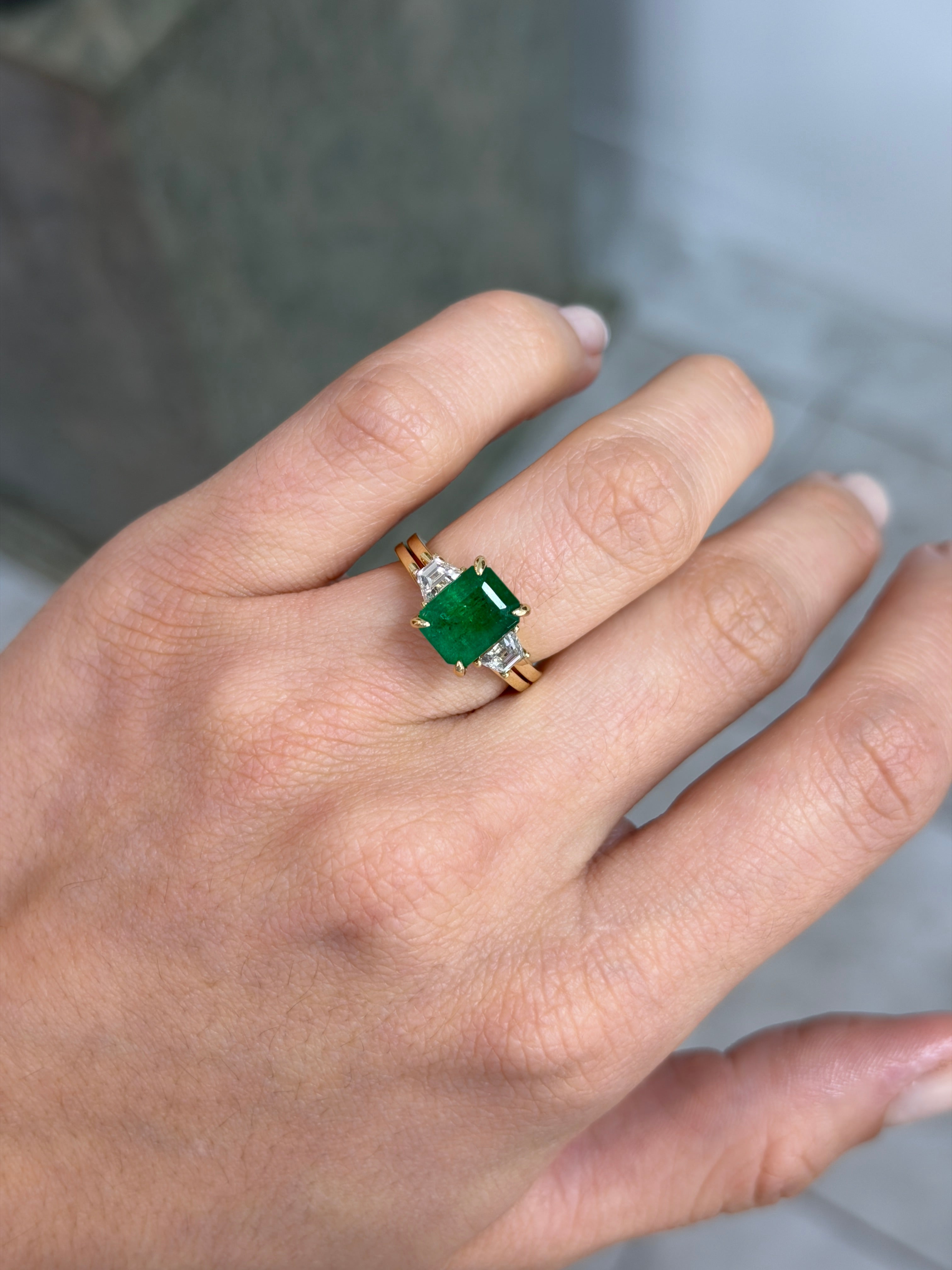 4.0tcw 14K Dark Green Emerald & Diamond 2-in-1 Convertible Three Stone Ring