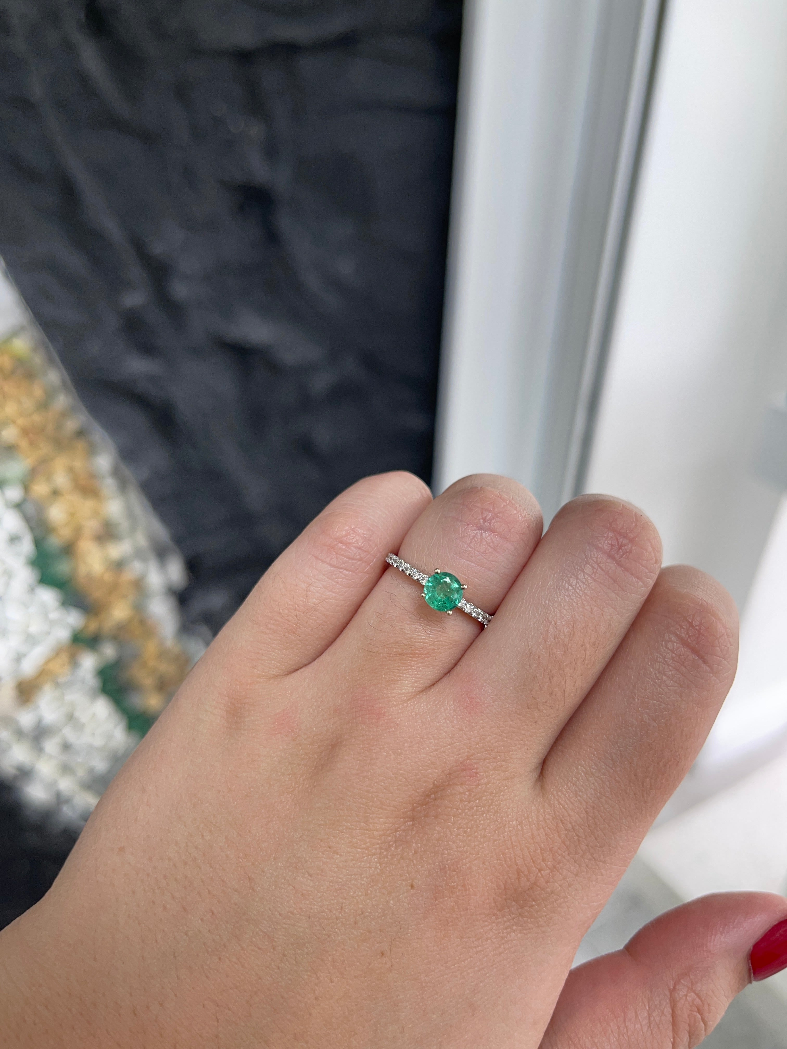 2.40tcw 14K 585 Gold Medium Light Green Cushion Emerald & Diamond Accent Engagement Ring