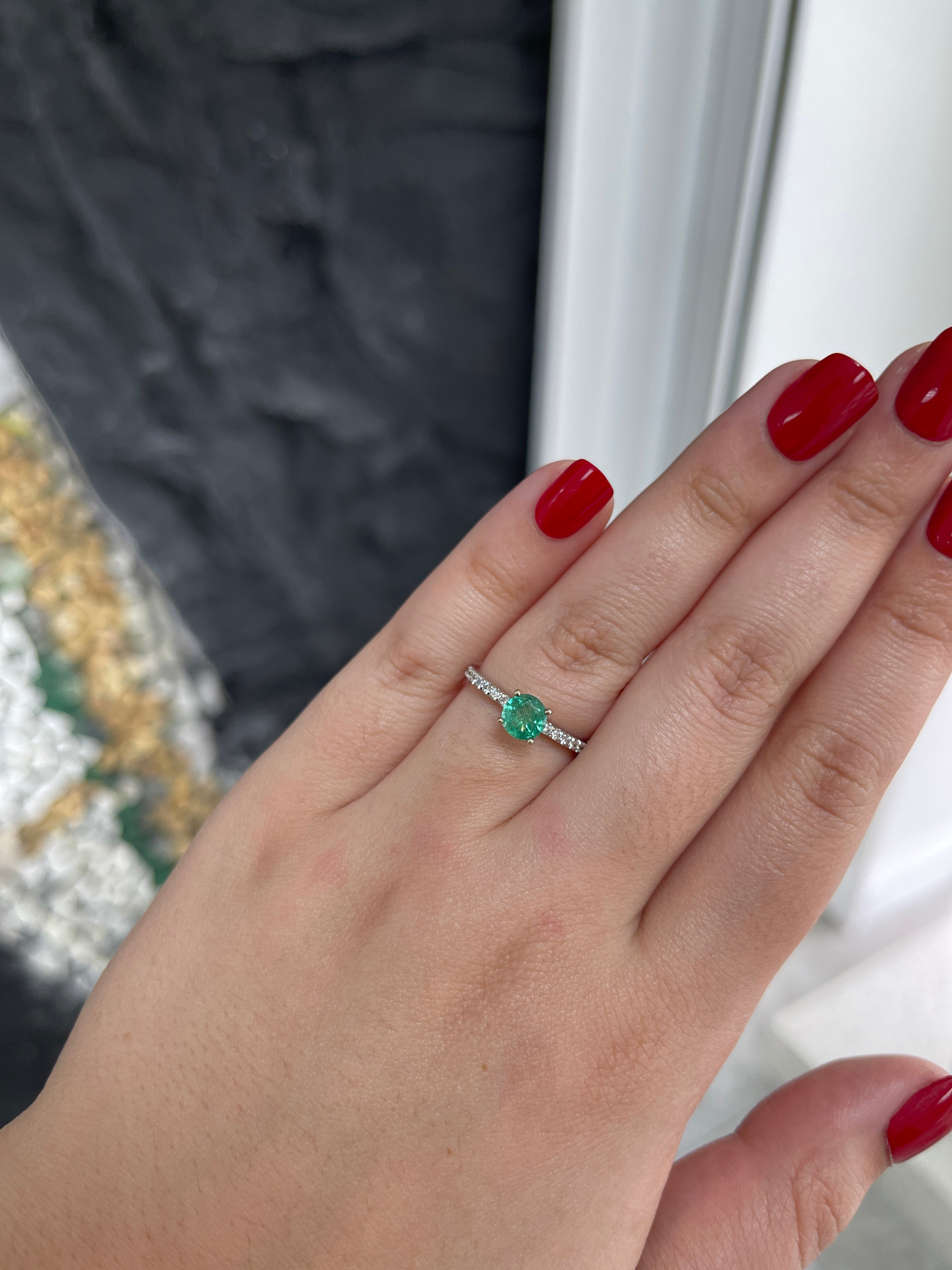 2.40tcw 14K 585 Gold Medium Light Green Cushion Emerald & Diamond Accent Engagement Ring