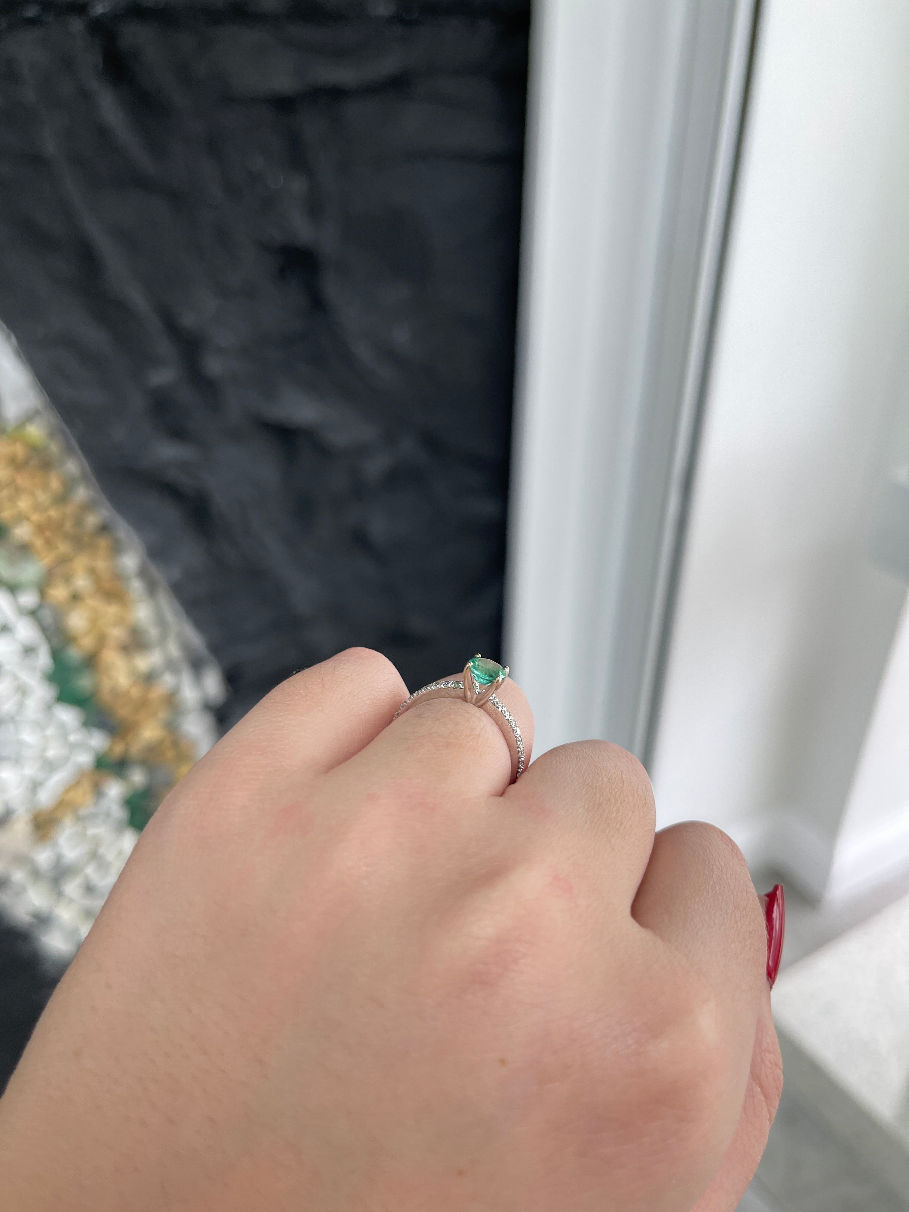 2.40tcw 14K 585 Gold Medium Light Green Cushion Emerald & Diamond Accent Engagement Ring