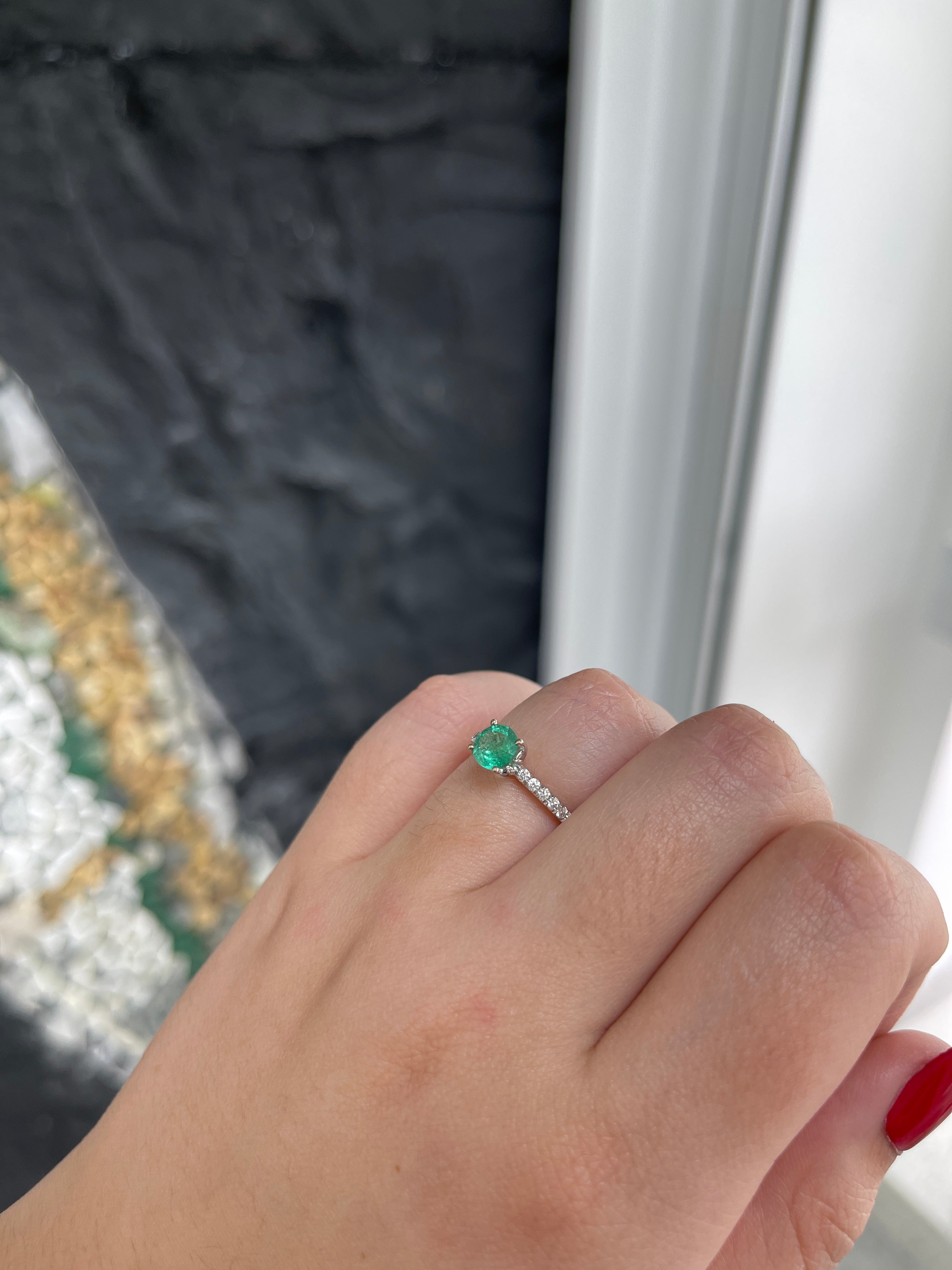2.40tcw 14K 585 Gold Medium Light Green Cushion Emerald & Diamond Accent Engagement Ring