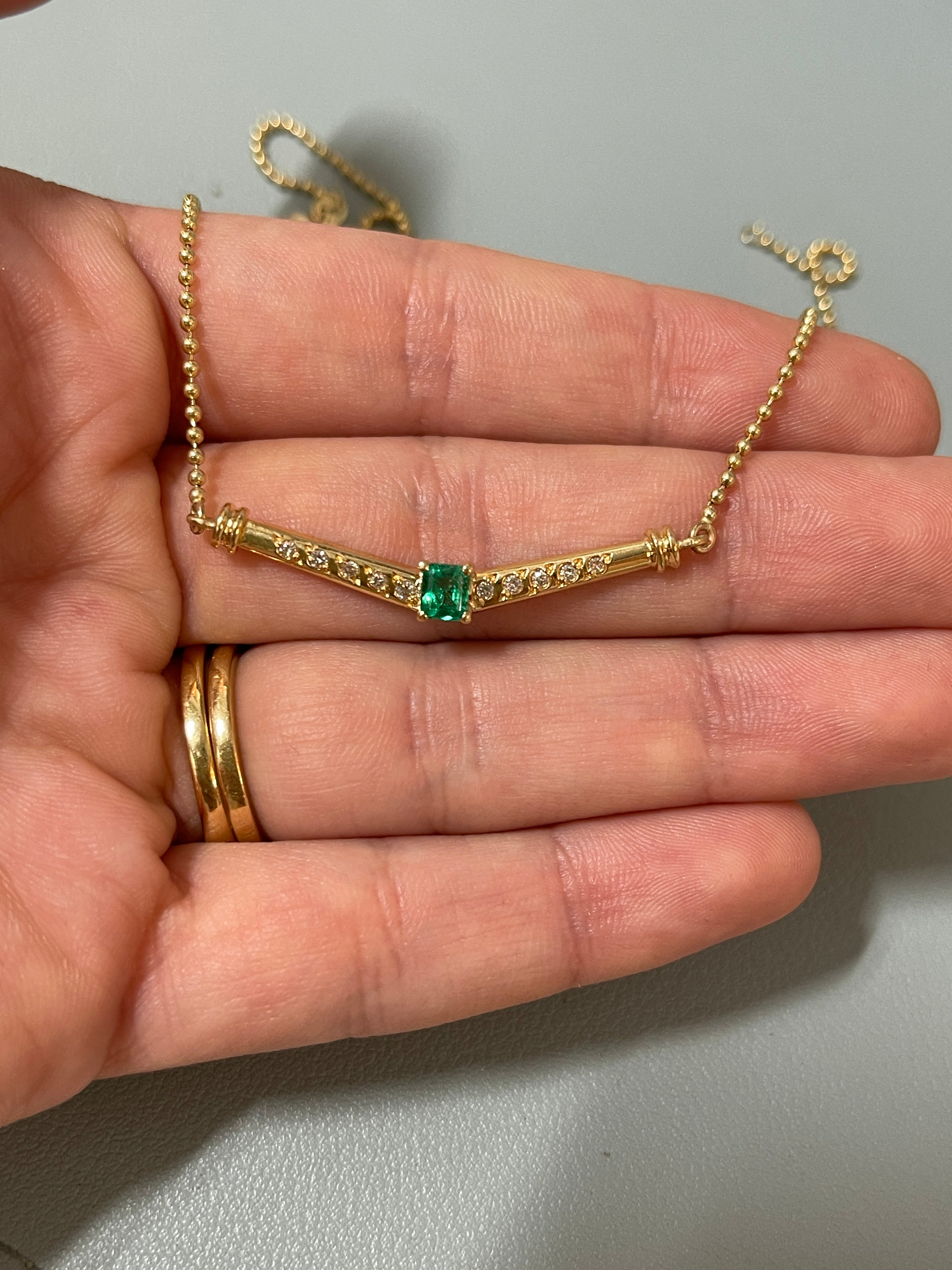 0.90tcw AAA+ Colombian Emerald & Diamond Bib Beaded Necklace 14K-18k - JR Colombian Emeralds