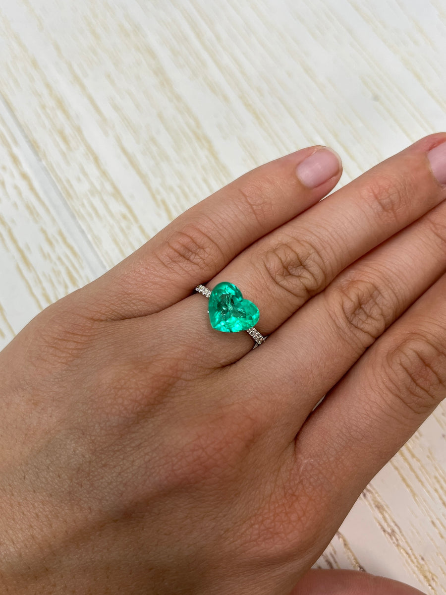 3.46 Carat Spring Green Natural Loose Colombian Emerald-Heart Cut