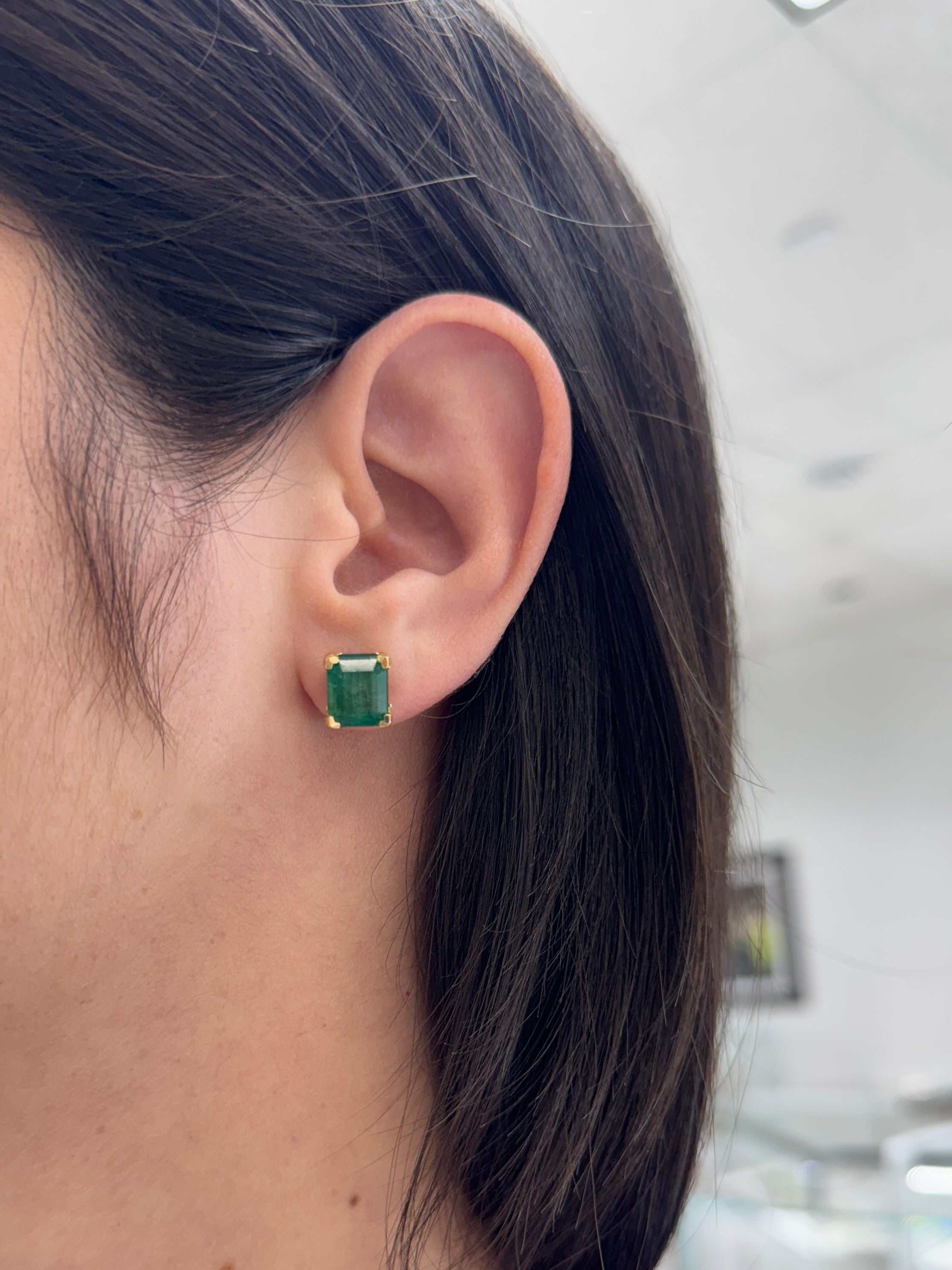 8.40tcw Chunky Emerald Cut Fleur De Lis Studs 18K