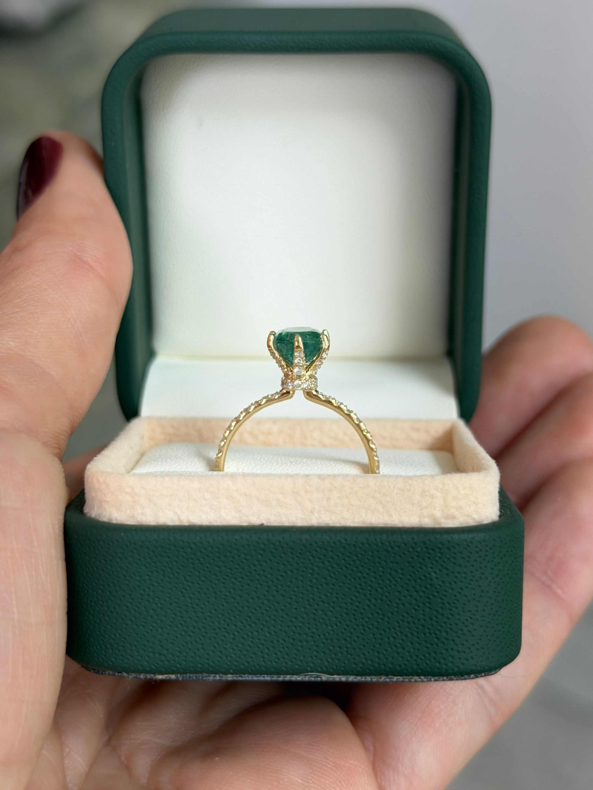 2.40tcw Natural Oval Freckled Emerald & Lab Diamond Accented Engagement Ring 14K - JR Colombian Emeralds