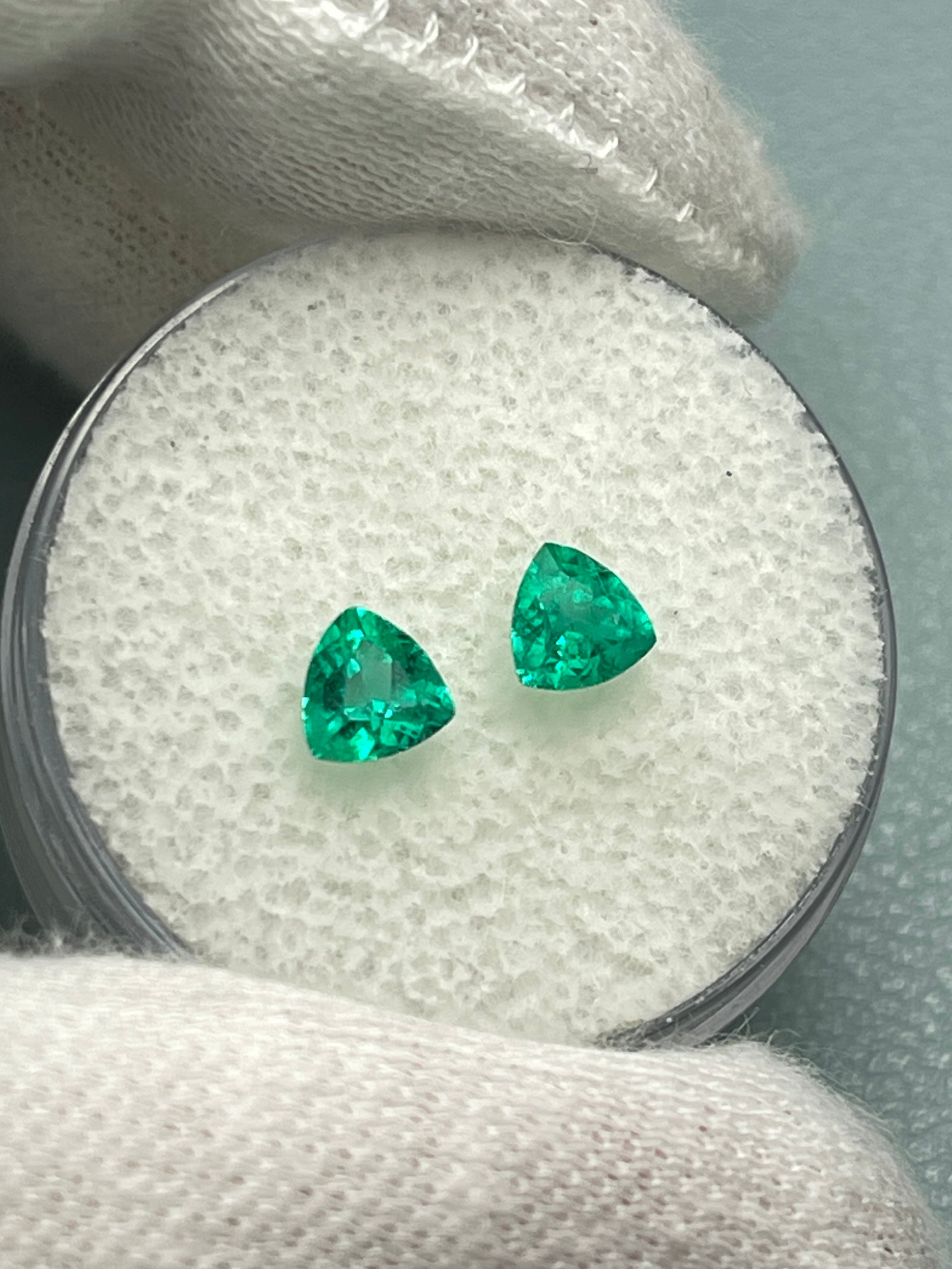 0.78tcw 4.8x4.8 Matching Pair Green Natural Loose Colombian Emerald Trillions
