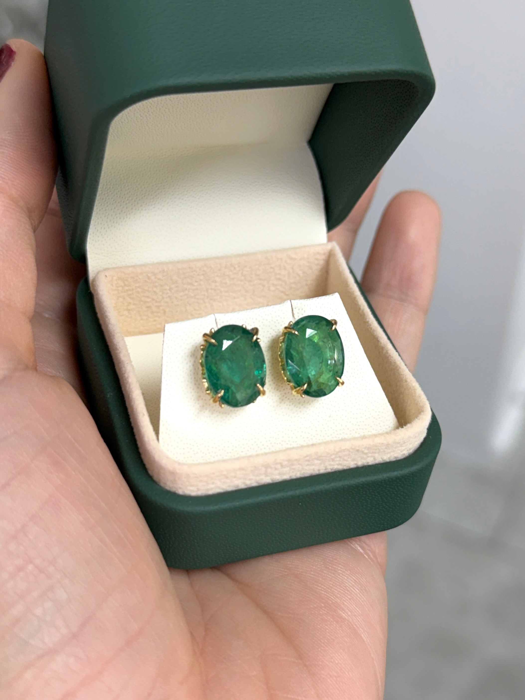 9.56tcw Natural Emerald Oval 4-Prong Fleur-de-lis Earring