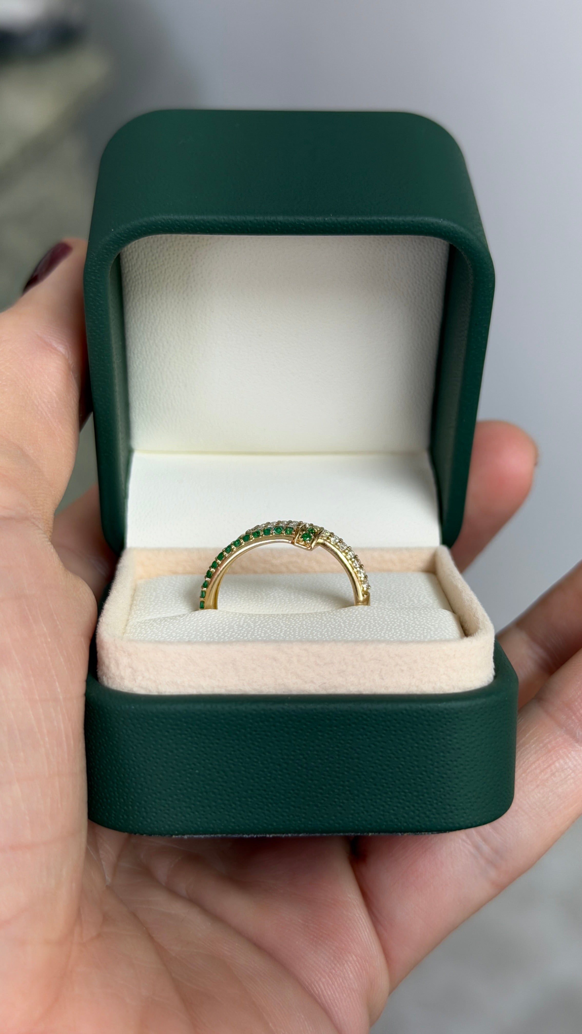 Nail Ring in Natural Emerald & Diamond 14K Size 7 - JR Colombian Emeralds