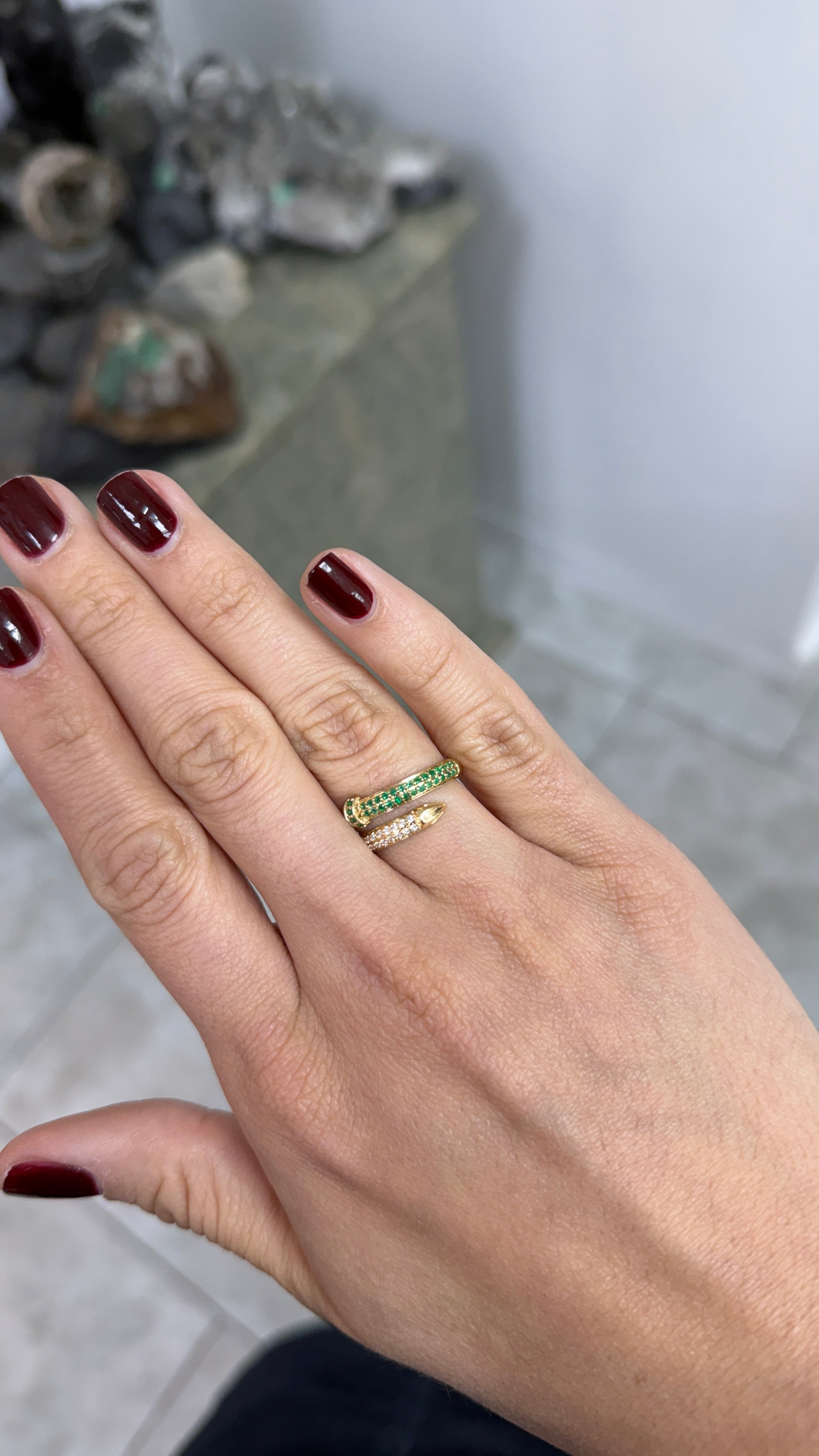 Nail Ring in Natural Emerald & Diamond 14K Size 7 - JR Colombian Emeralds