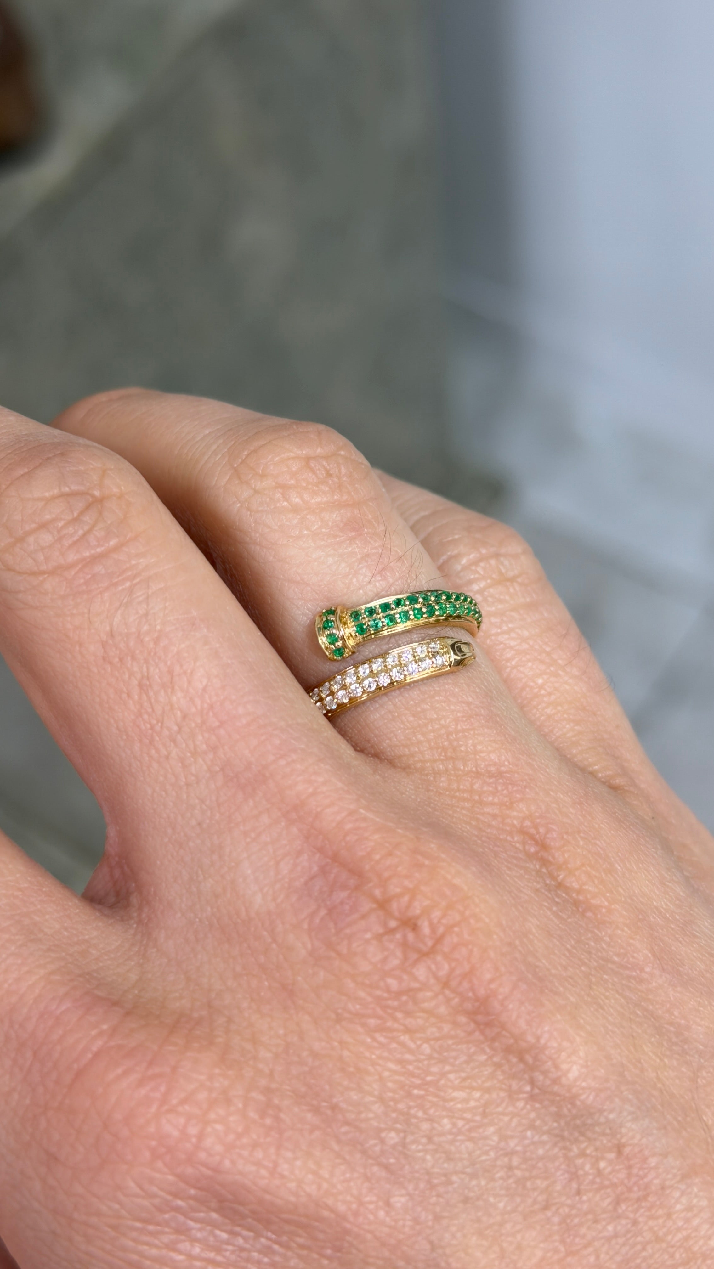 Nail Ring in Natural Emerald & Diamond 14K Size 7 - JR Colombian Emeralds