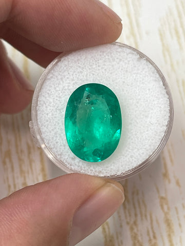 16x12 Oval Cut Colombian Emerald - 7.00 Carat Yellow-Green Gemstone