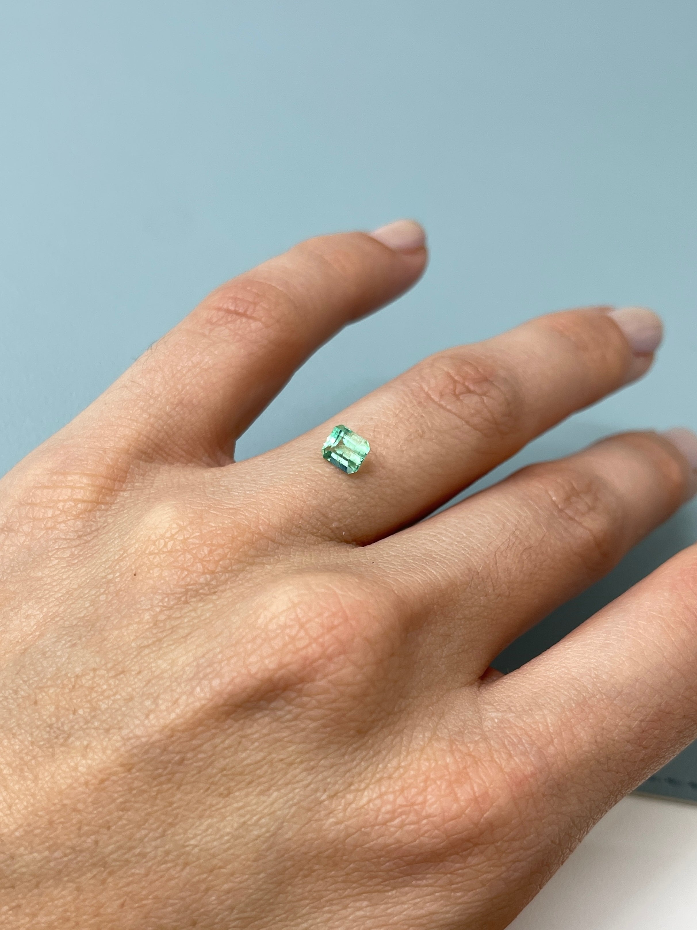 Remaning Balance For Custom Pendant 14K - 0.57 Carat 5.5x4.6 Pastel Green Natural Loose Colombian Emerald- Emerald Cut - JR Colombian Emeralds