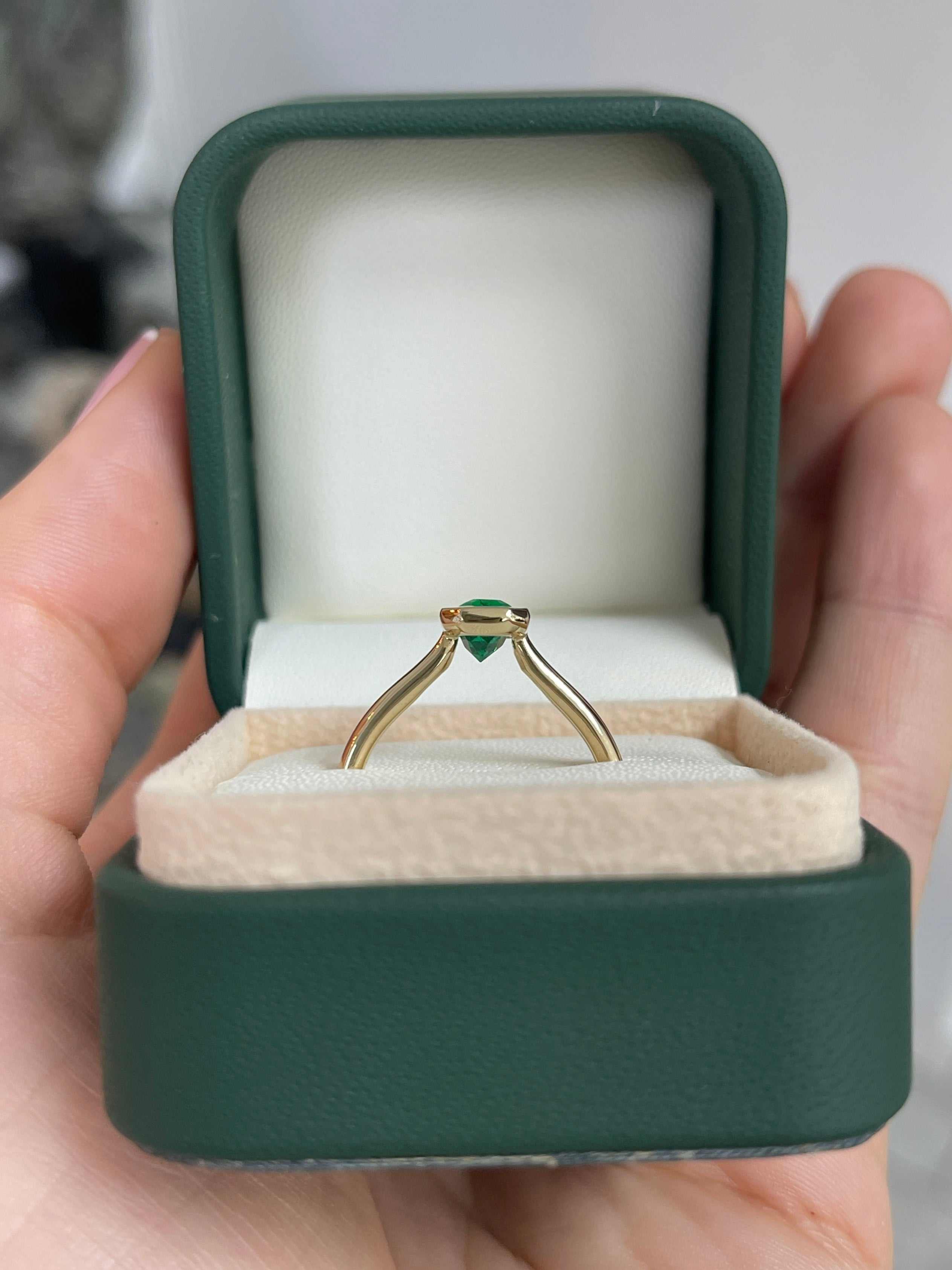 1.08cts AAA+ Bezel Set Muzo Colombian Emerald-Emerald Cut Solitaire Ring 18K - JR Colombian Emeralds