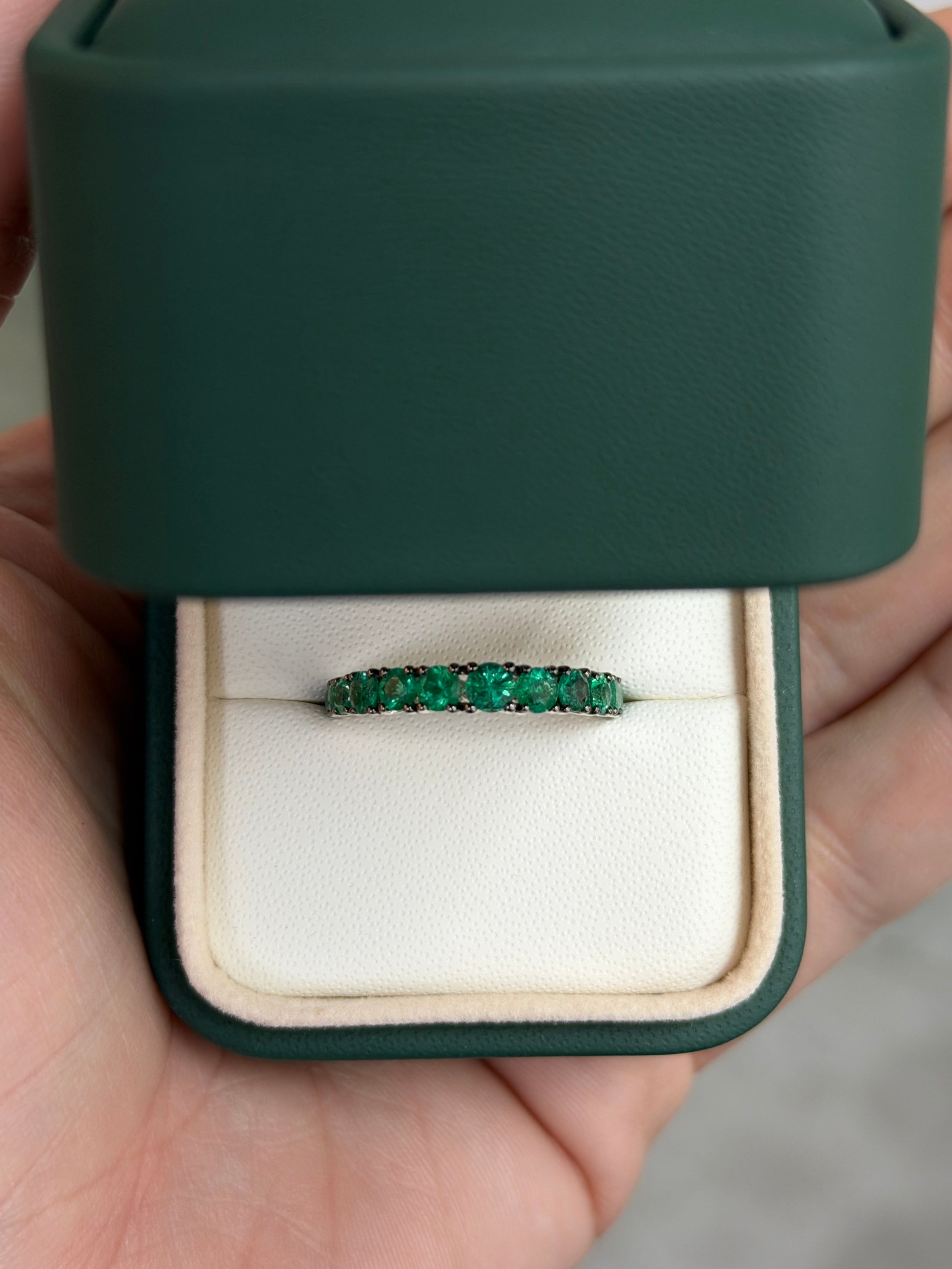 1.68tcw Graduated Natural Emerald 3/4 Band 18K White Gold- Size 7 - JR Colombian Emeralds