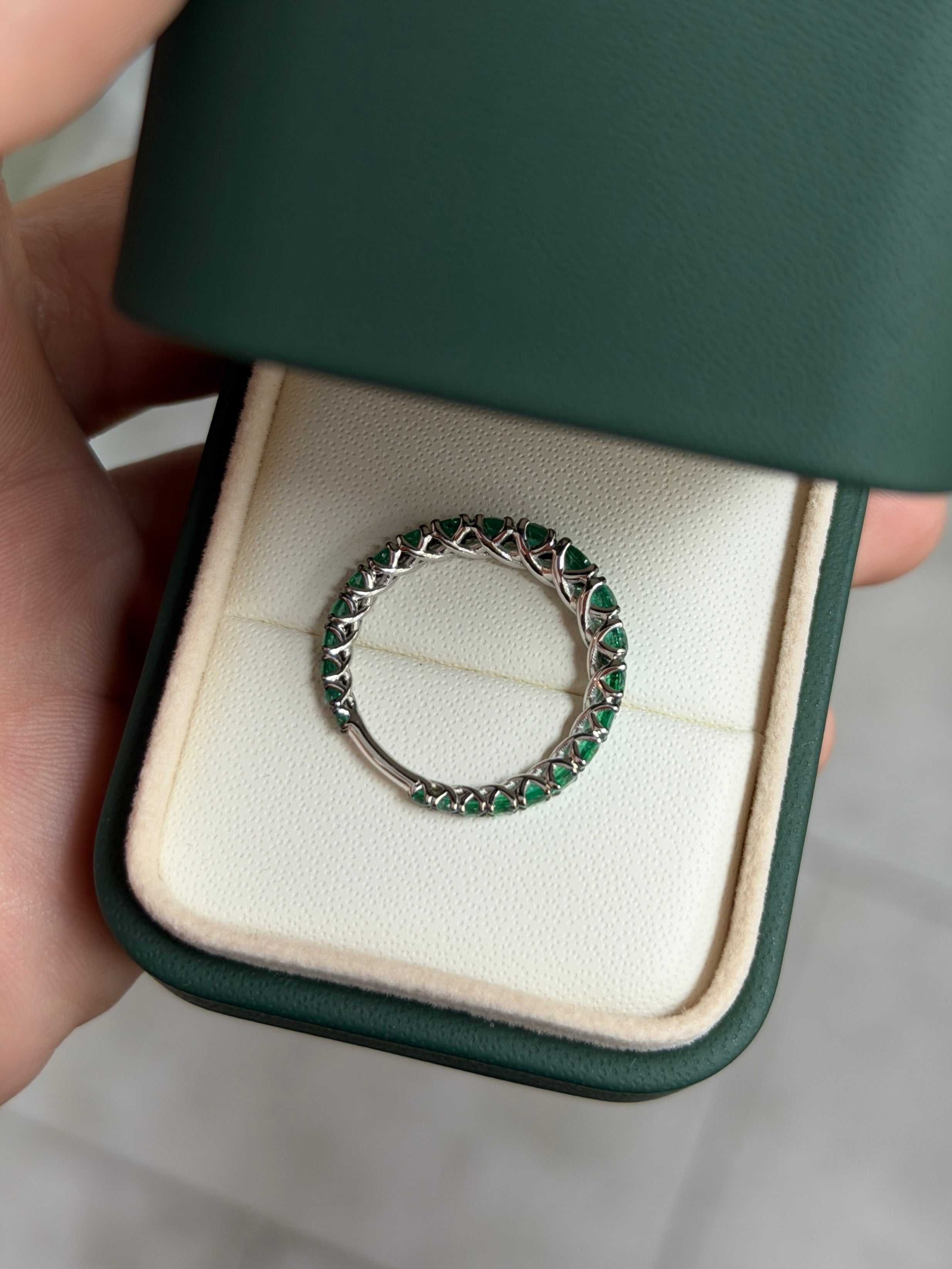 1.68tcw Graduated Natural Emerald 3/4 Band 18K White Gold- Size 7 - JR Colombian Emeralds