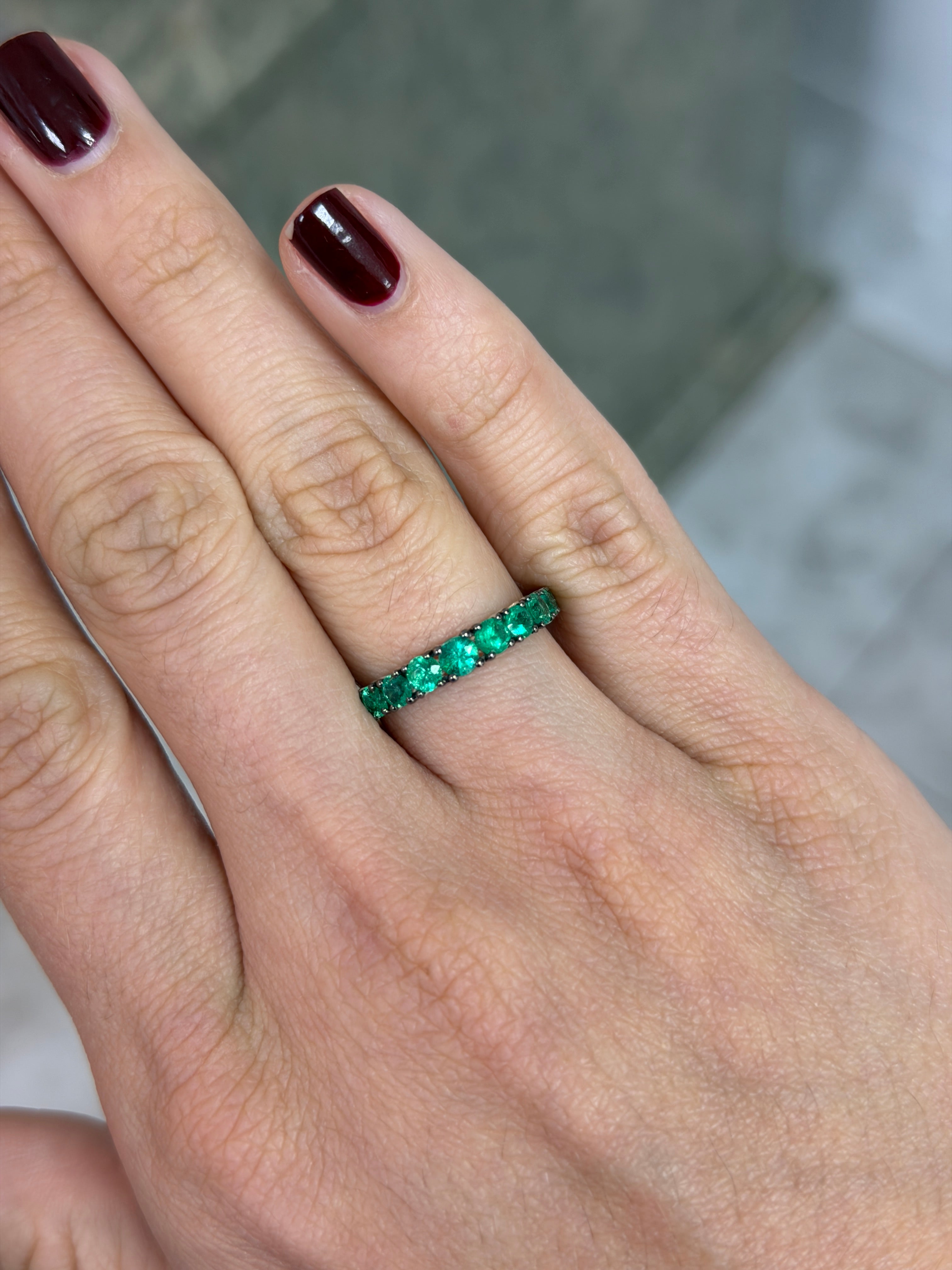 1.68tcw Graduated Natural Emerald 3/4 Band 18K White Gold- Size 7 - JR Colombian Emeralds