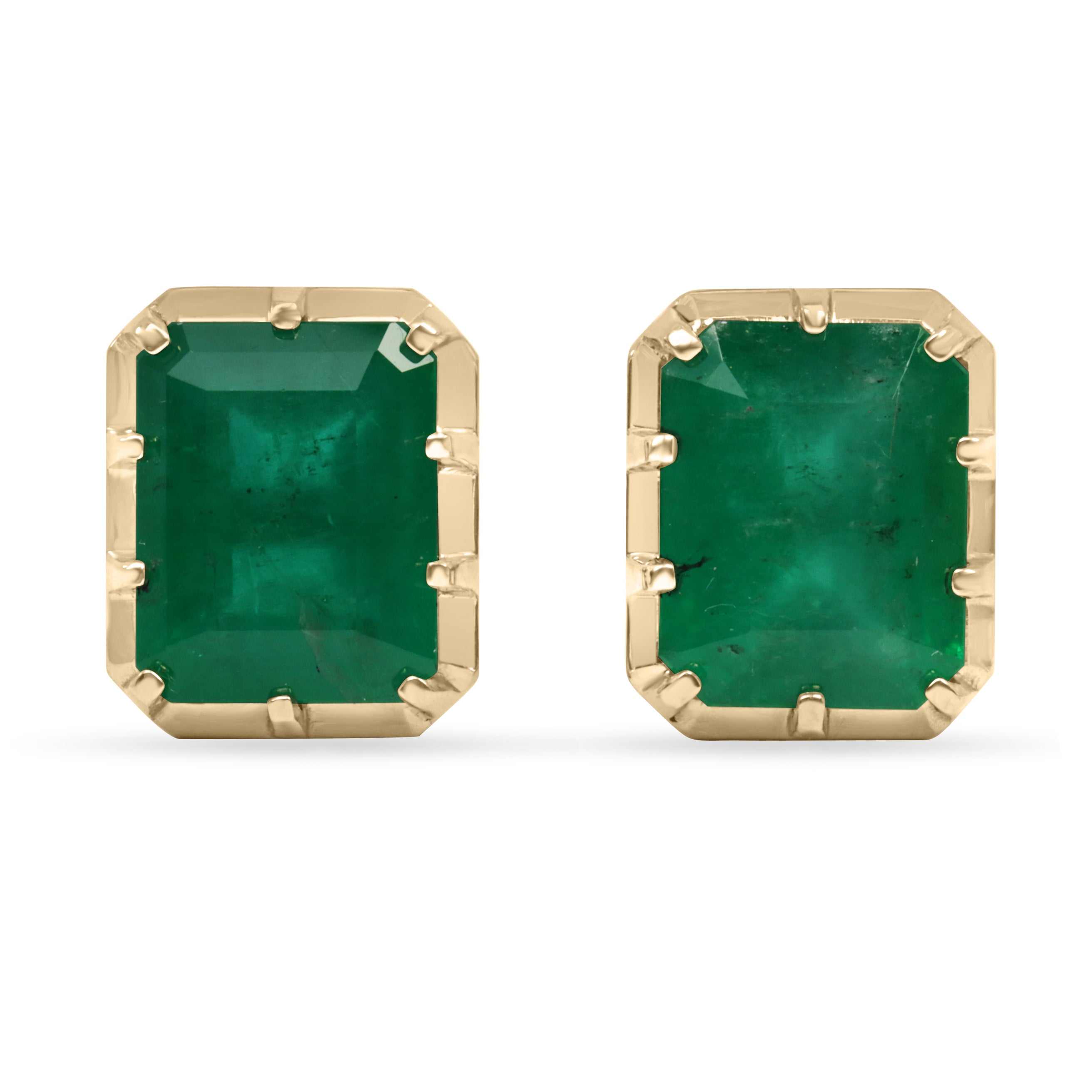 13.90tcw Zambian Emerald Multi Prong 18K Statement Studs - JR Colombian Emeralds