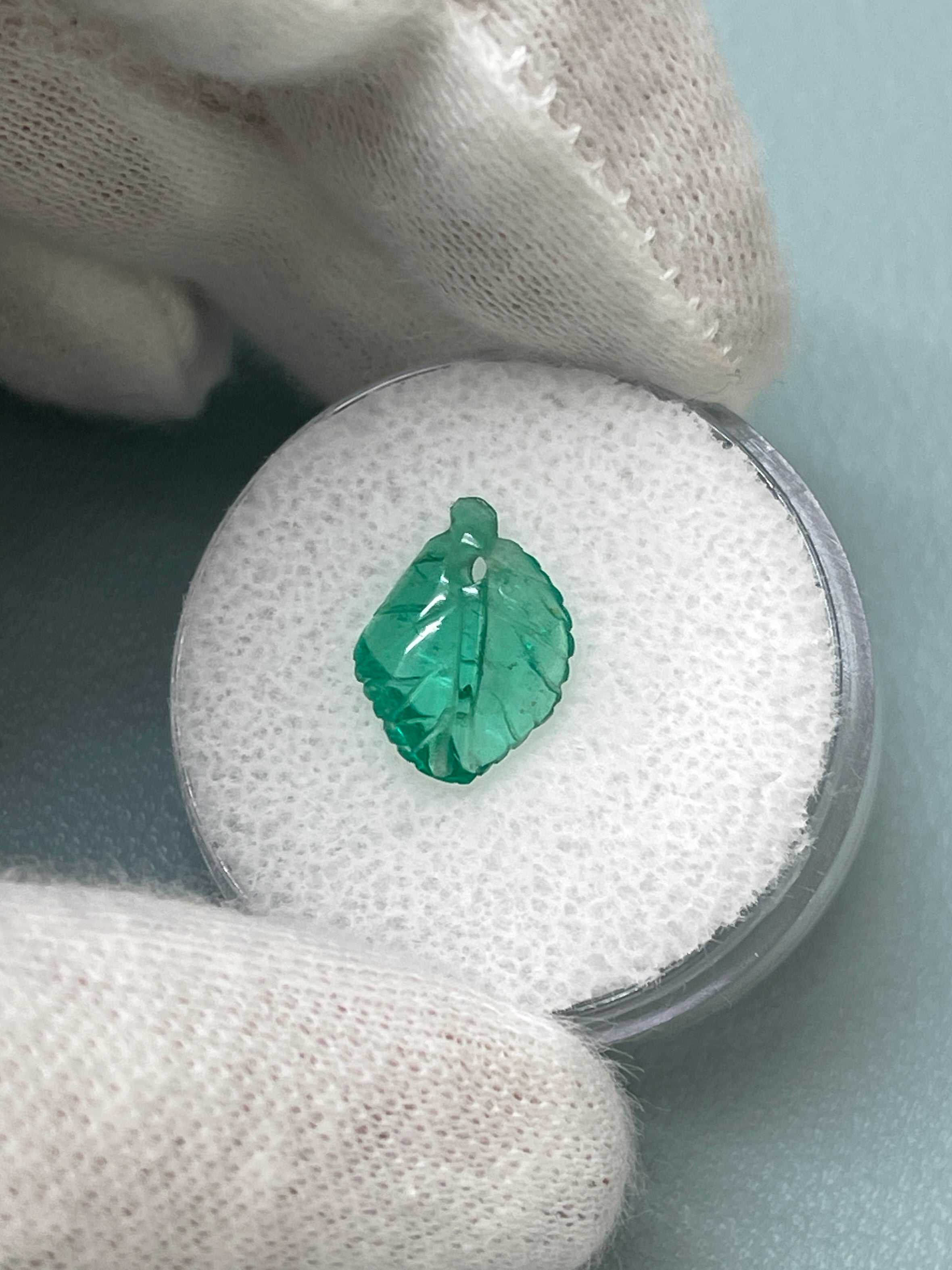 1.60 Carat 12x9 Carved Natural Colombian Emerald-Leaf - JR Colombian Emeralds