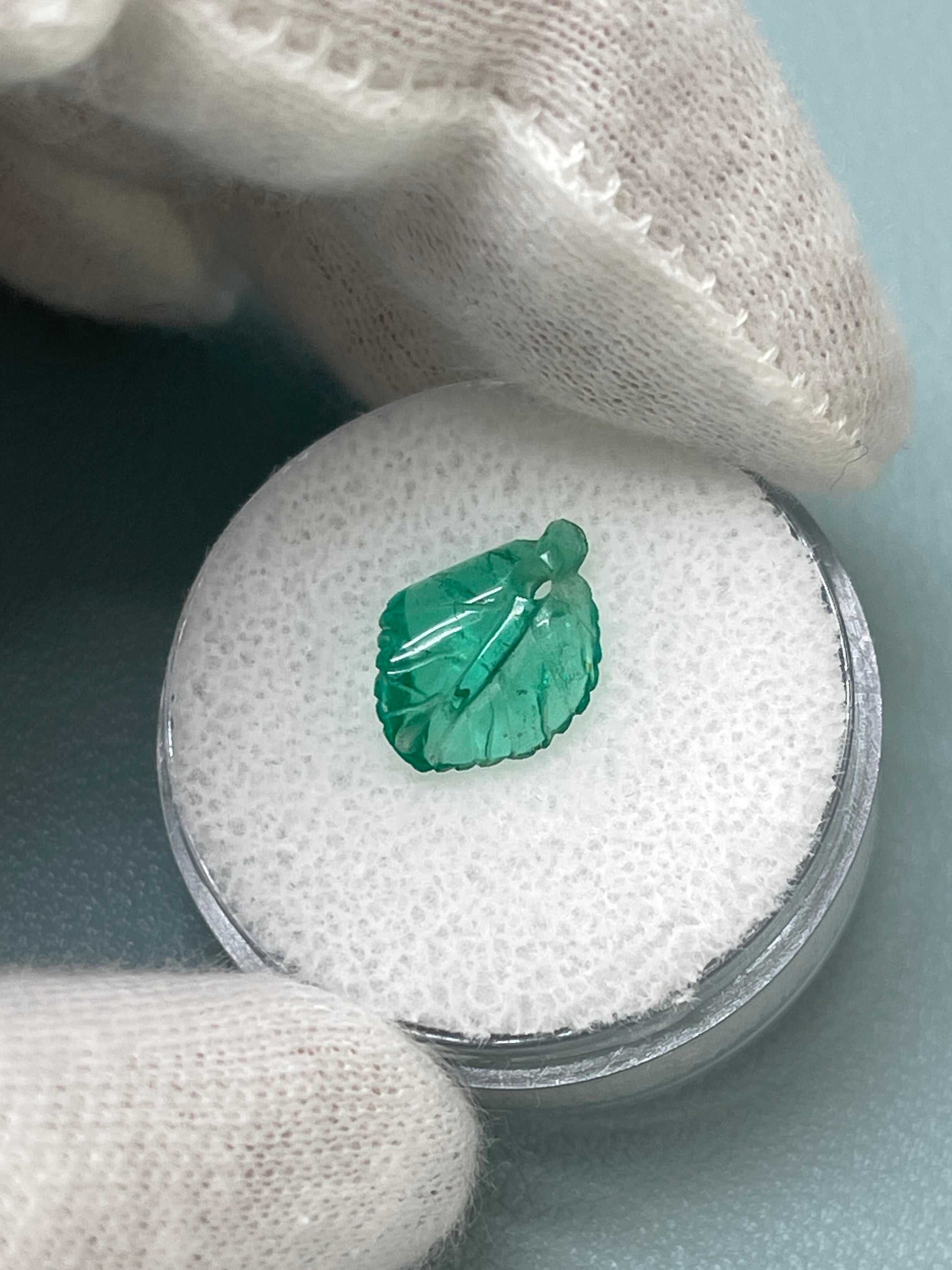 1.60 Carat 12x9 Carved Natural Colombian Emerald-Leaf - JR Colombian Emeralds