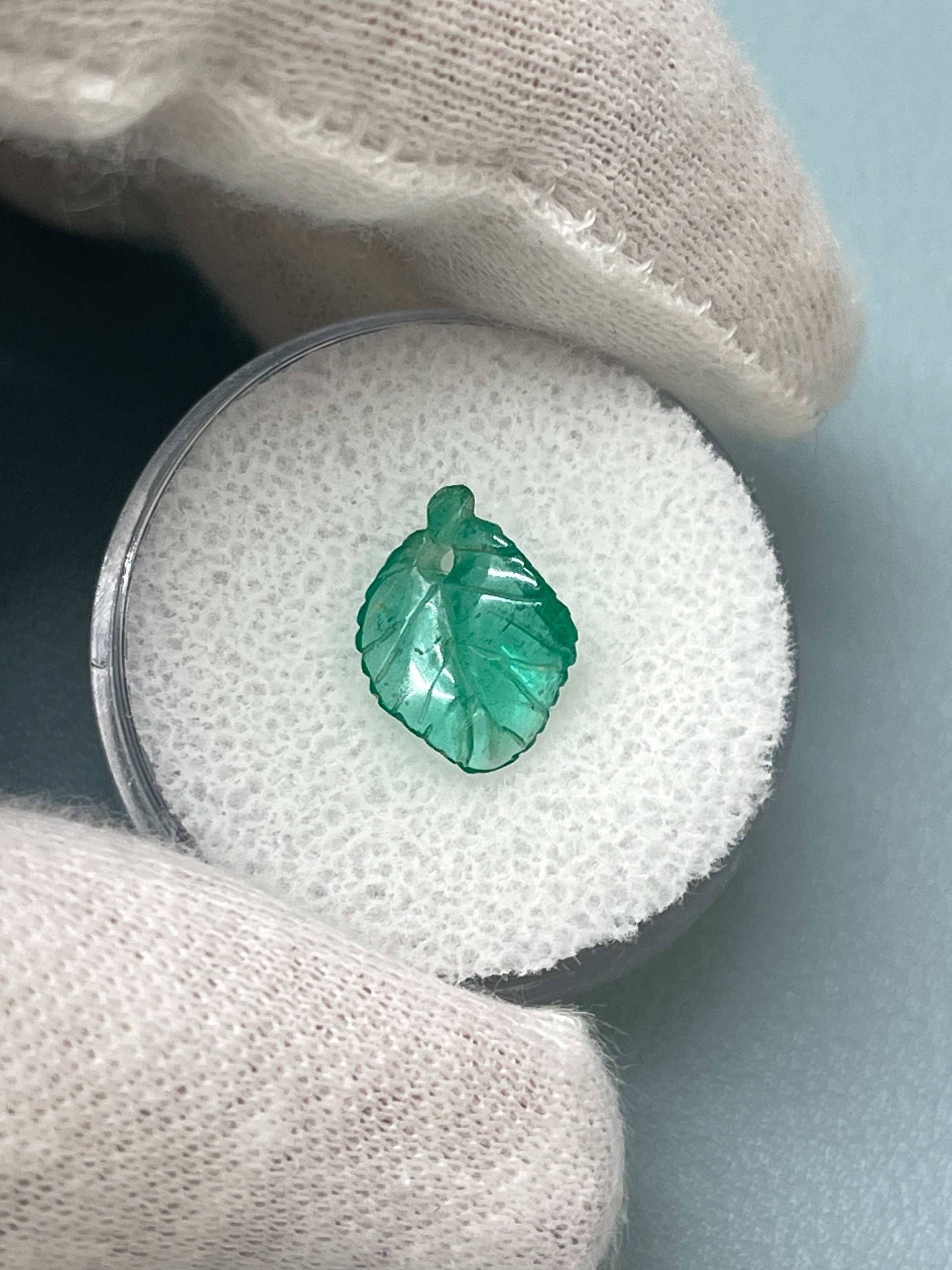 1.60 Carat 12x9 Carved Natural Colombian Emerald-Leaf - JR Colombian Emeralds