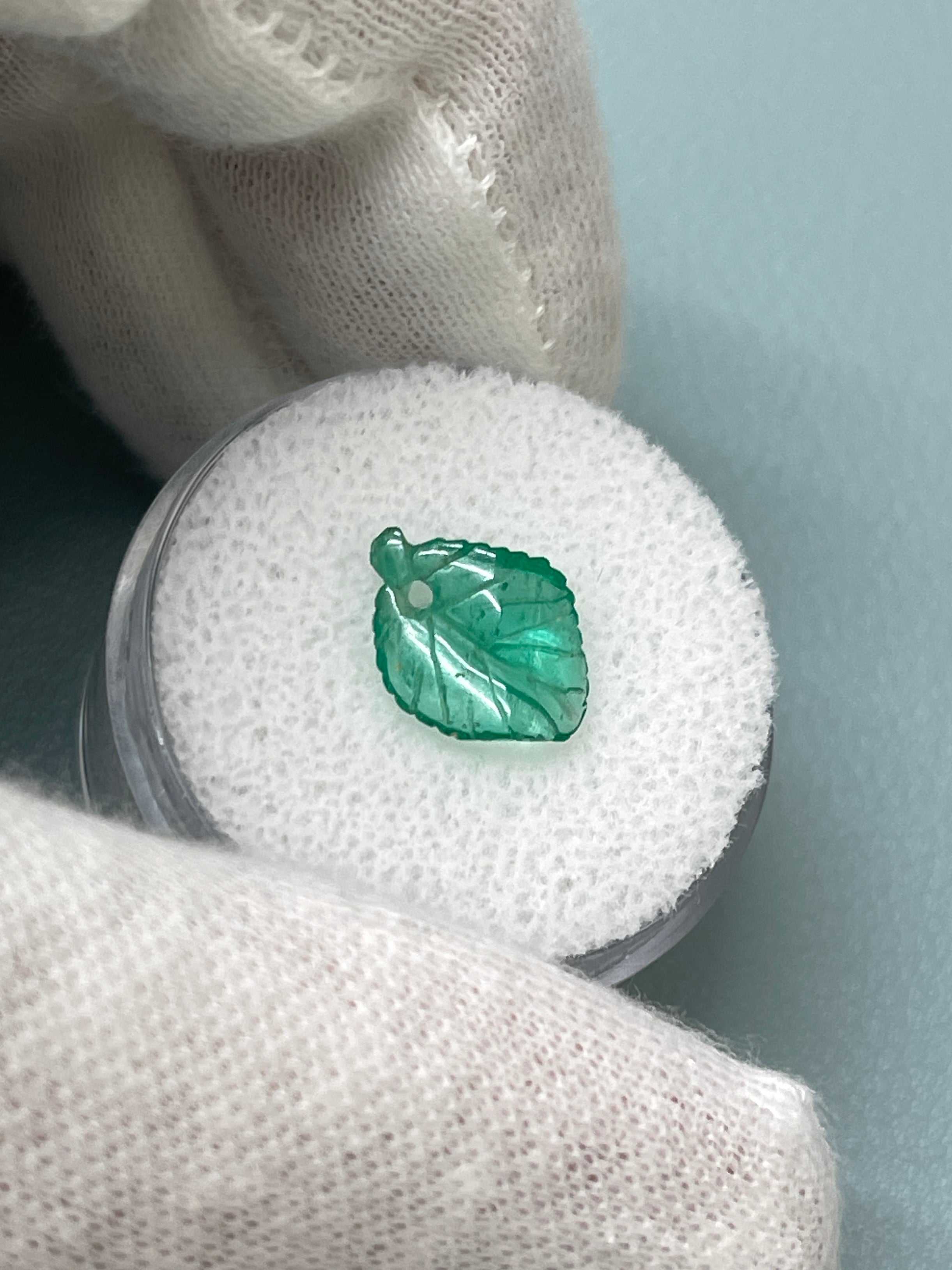 1.60 Carat 12x9 Carved Natural Colombian Emerald-Leaf - JR Colombian Emeralds