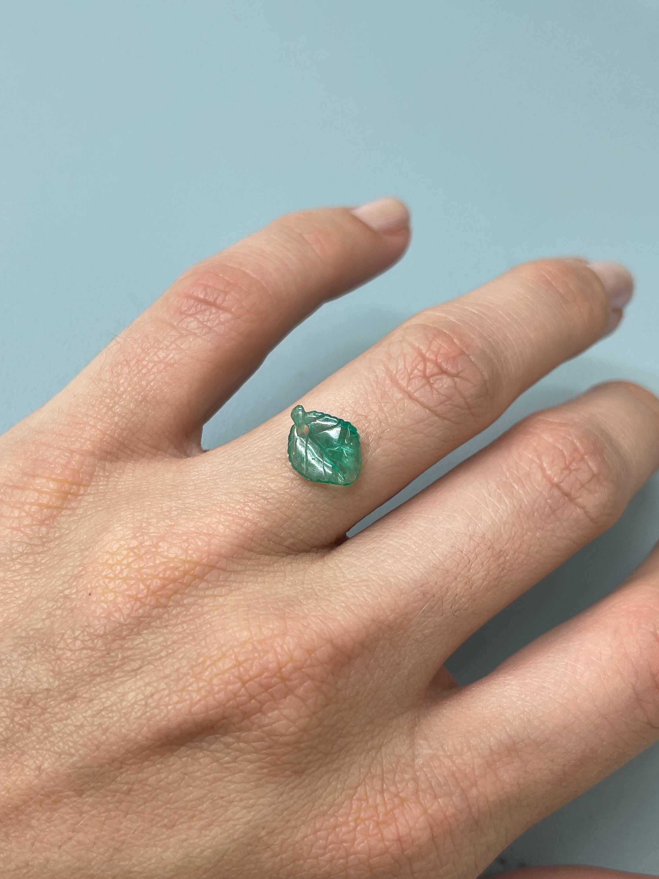 1.60 Carat 12x9 Carved Natural Colombian Emerald-Leaf - JR Colombian Emeralds