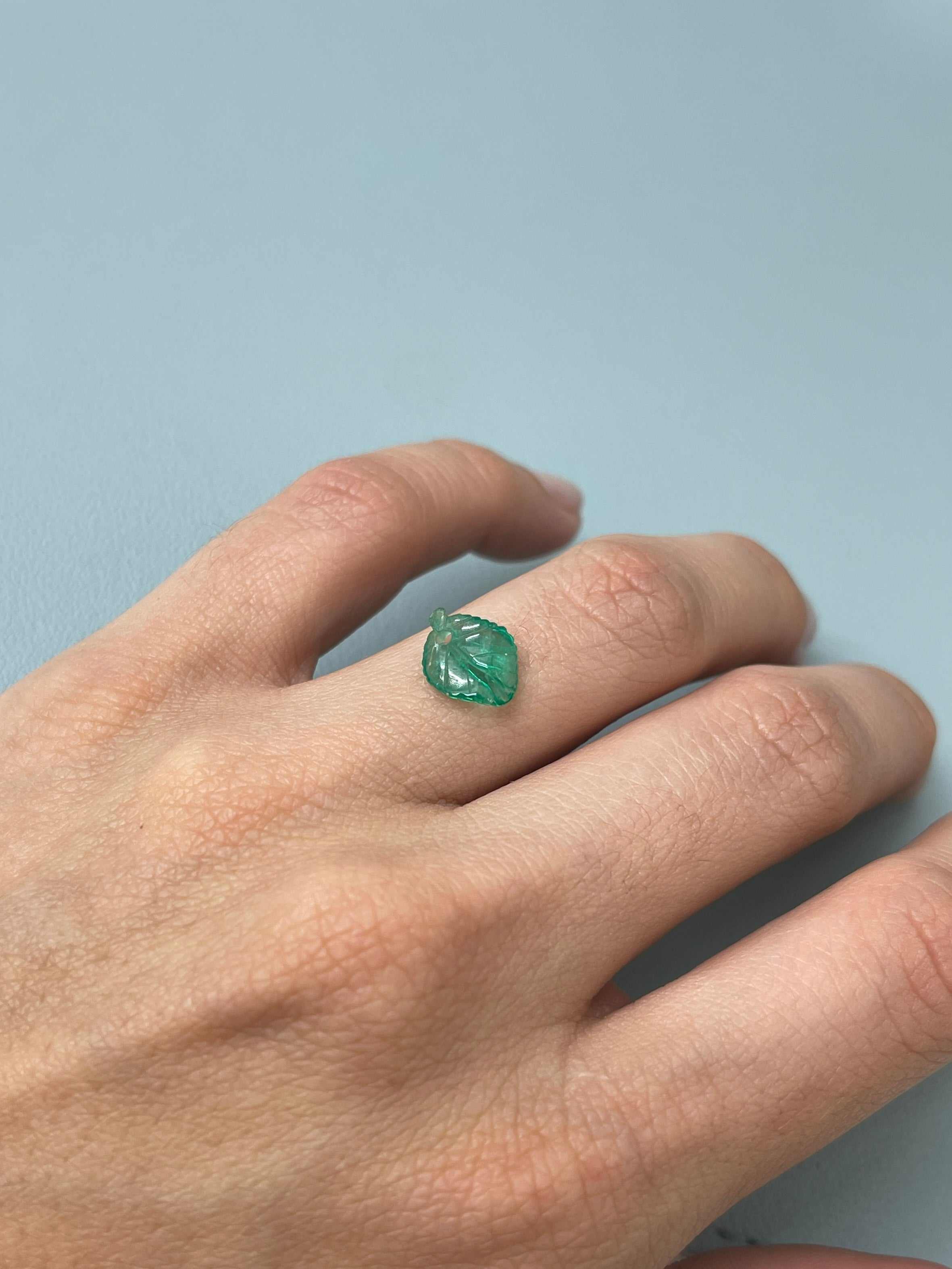 1.60 Carat 12x9 Carved Natural Colombian Emerald-Leaf - JR Colombian Emeralds