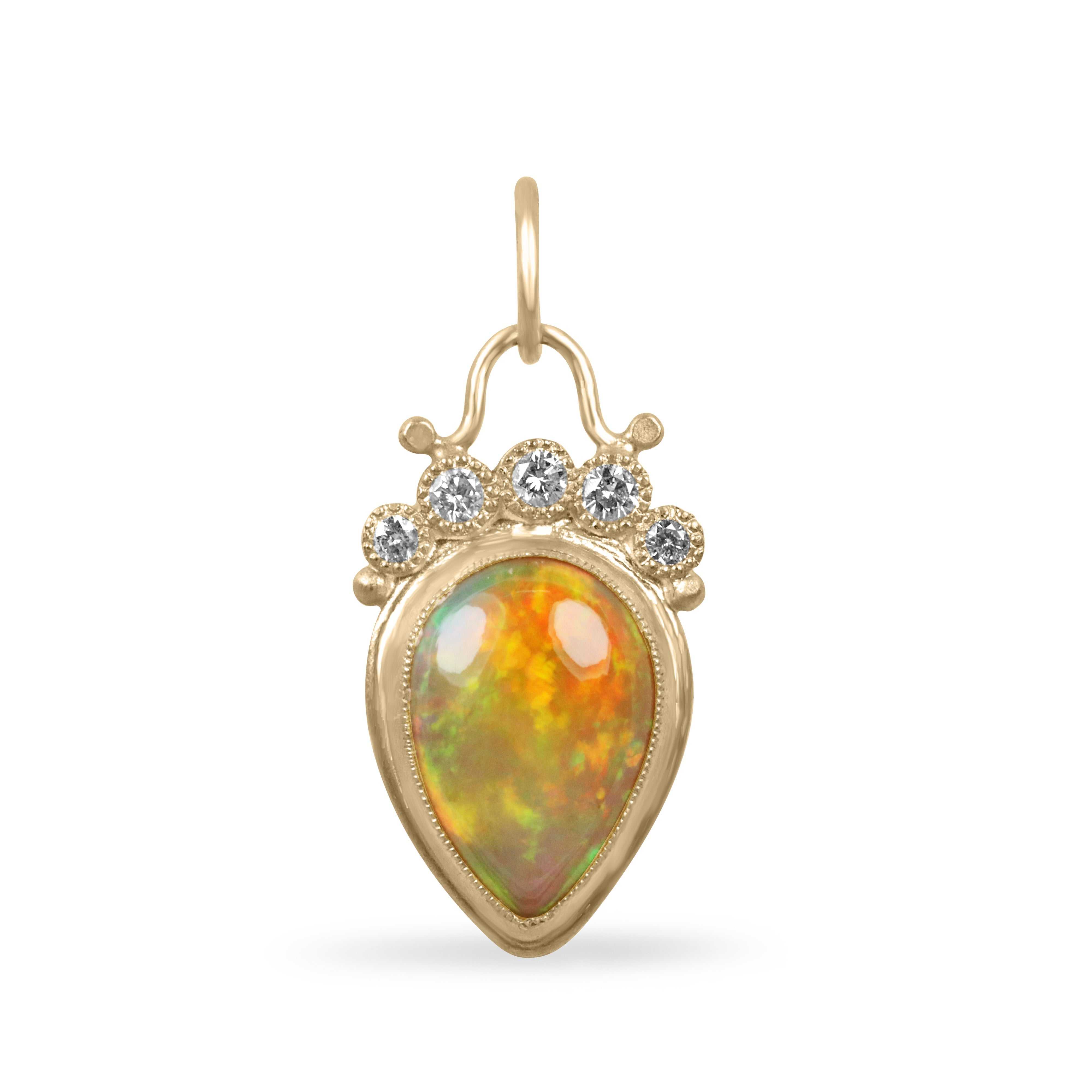 24K gold pendant with 4.13tcw pear-cut crystal opal and diamond tiara centerpiece