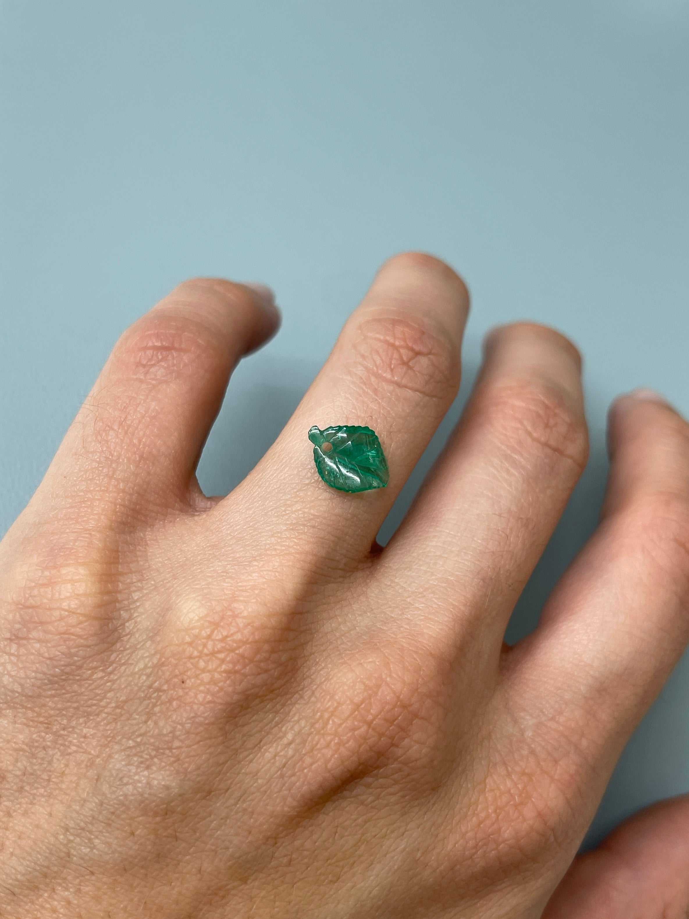 1.60 Carat 12x9 Carved Natural Colombian Emerald-Leaf - JR Colombian Emeralds