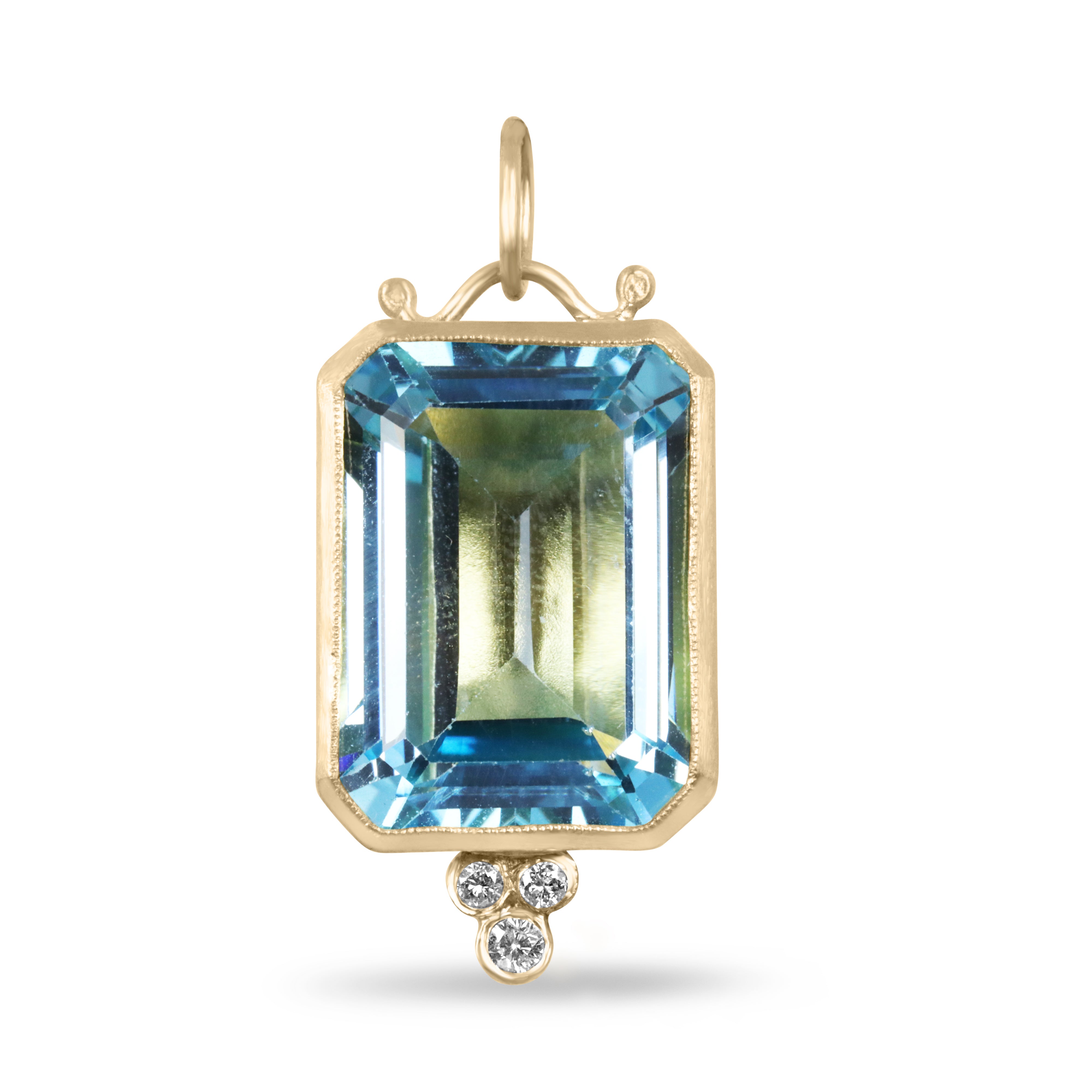 28.79TCW 24K Pure Gold Blue Topaz & Diamond Bezel Pendant