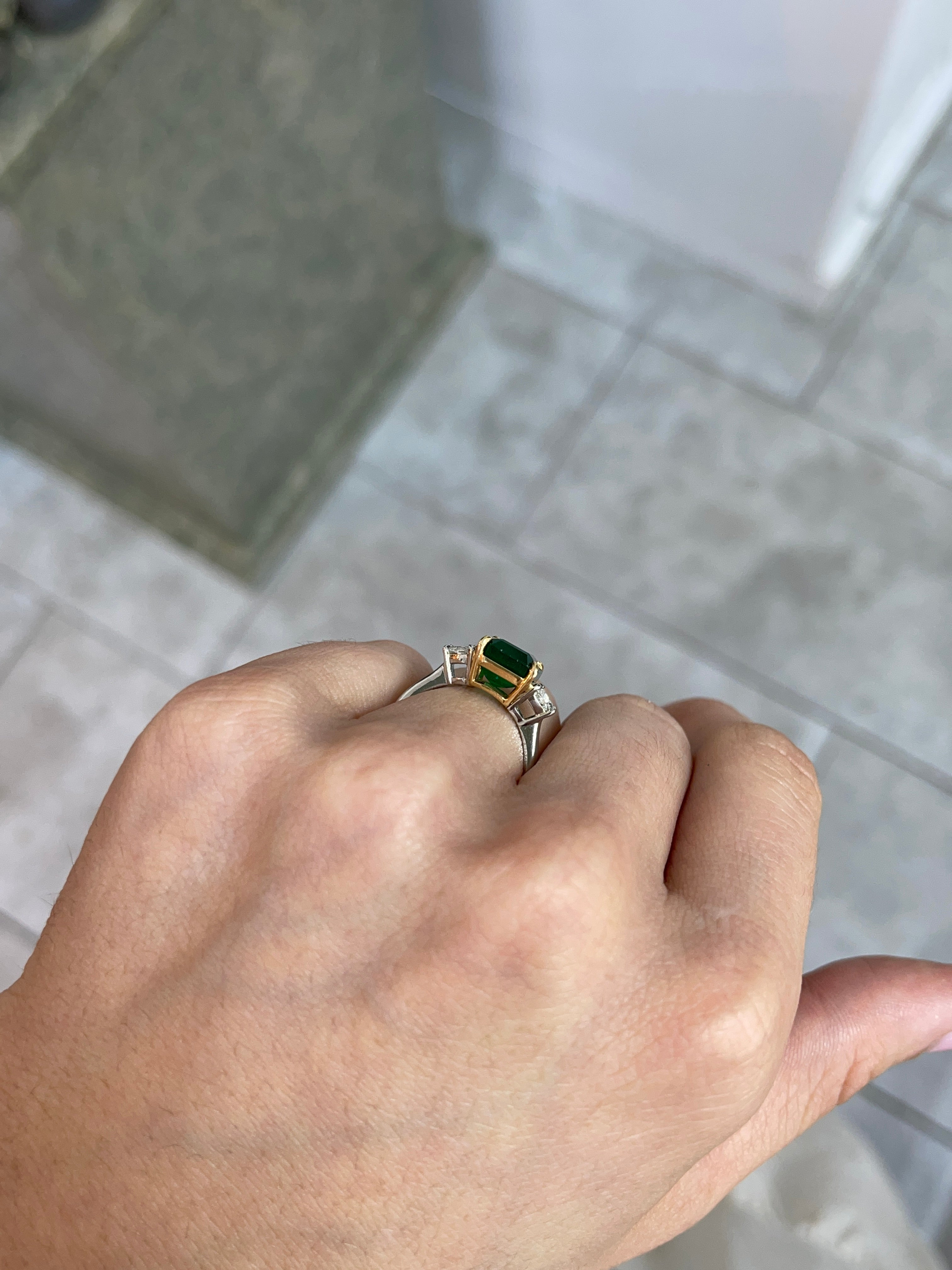 4.79tcw AAA Dark Green Emerald & VVS Diamond Three Stone Ring 18K Plat