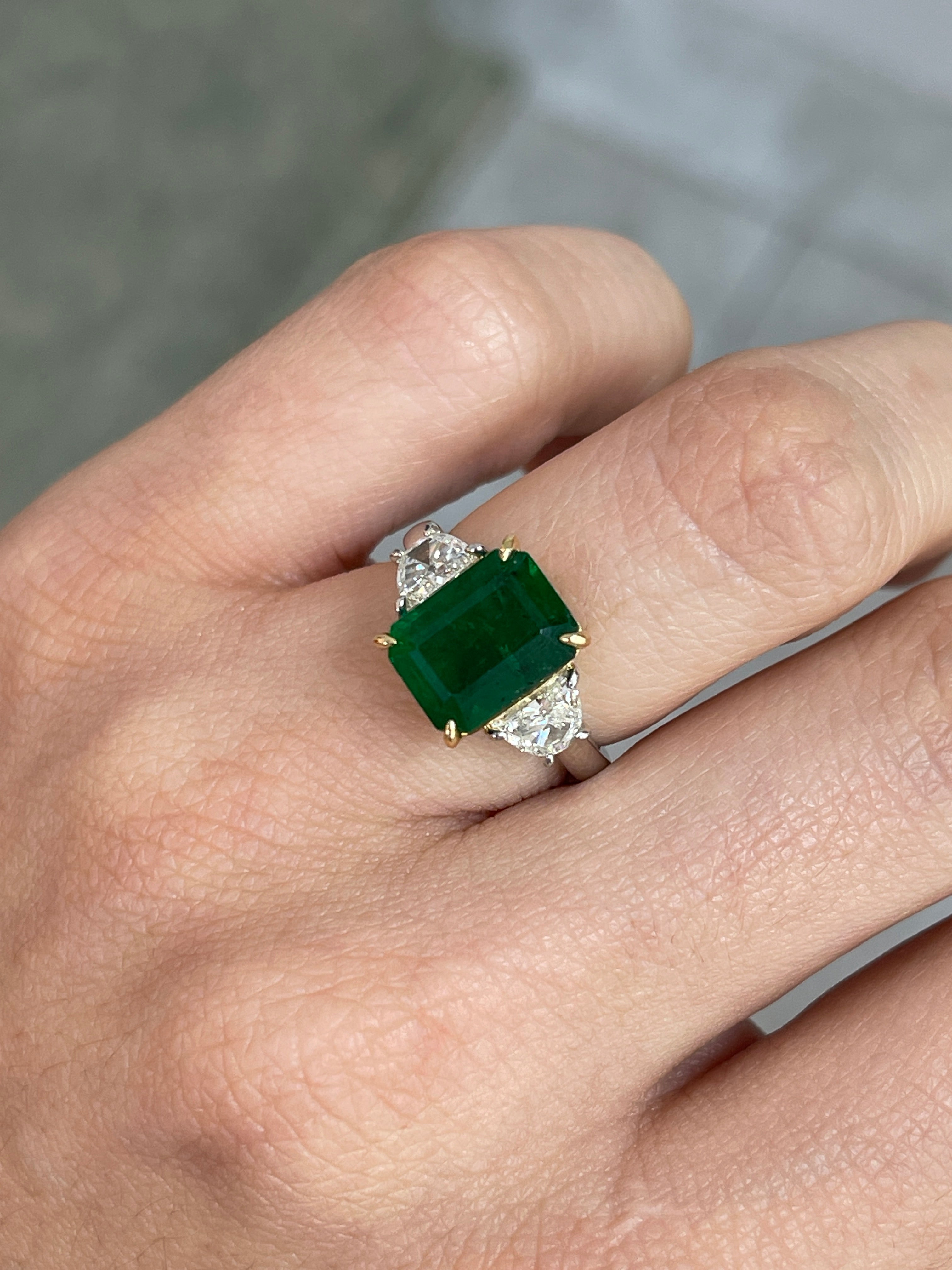 4.79tcw AAA Dark Green Emerald & VVS Diamond Three Stone Ring 18K Plat