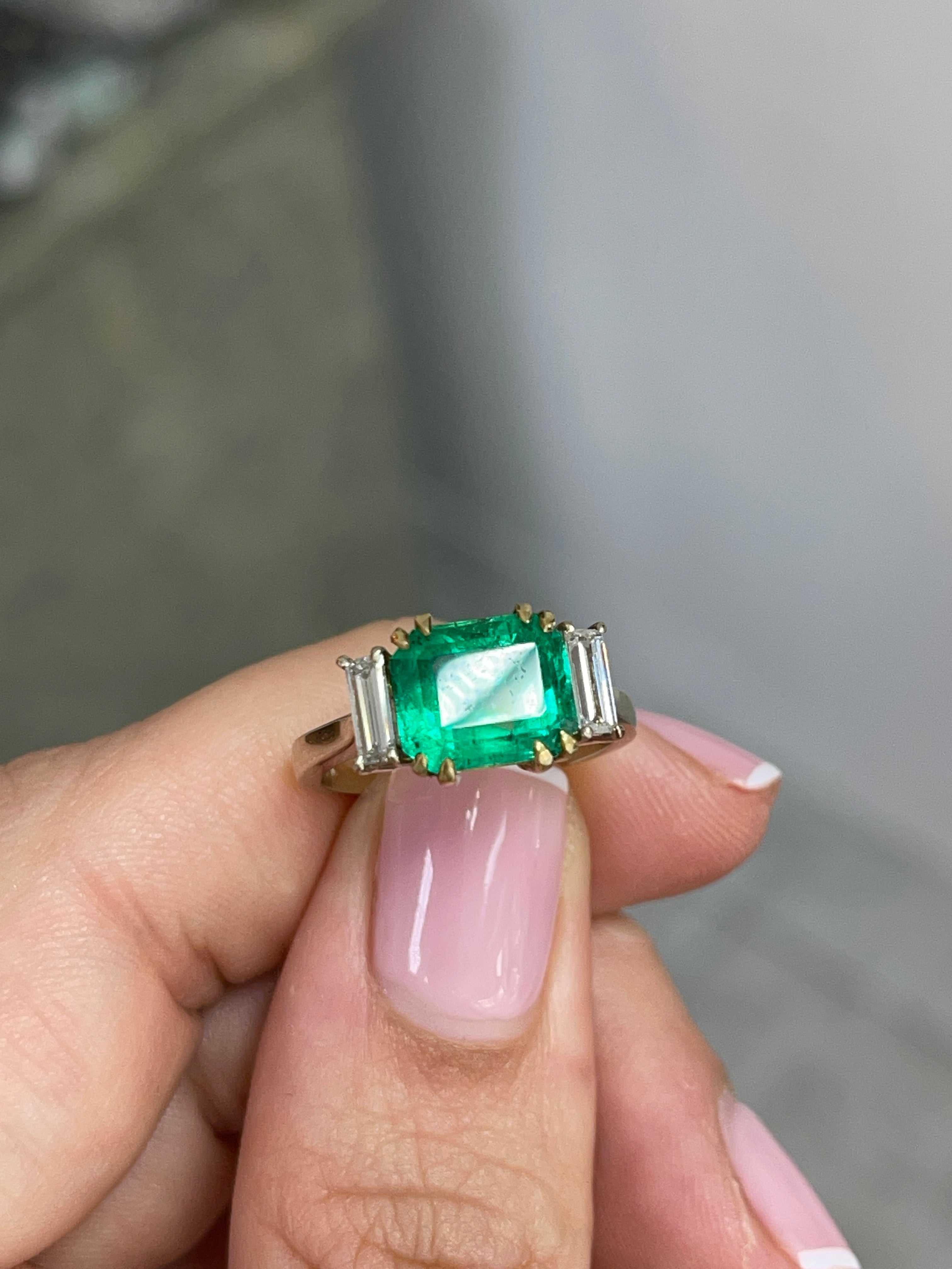 3.21tcw 18K Three Stone Colombian Emerald Two Toned Engagement Ring