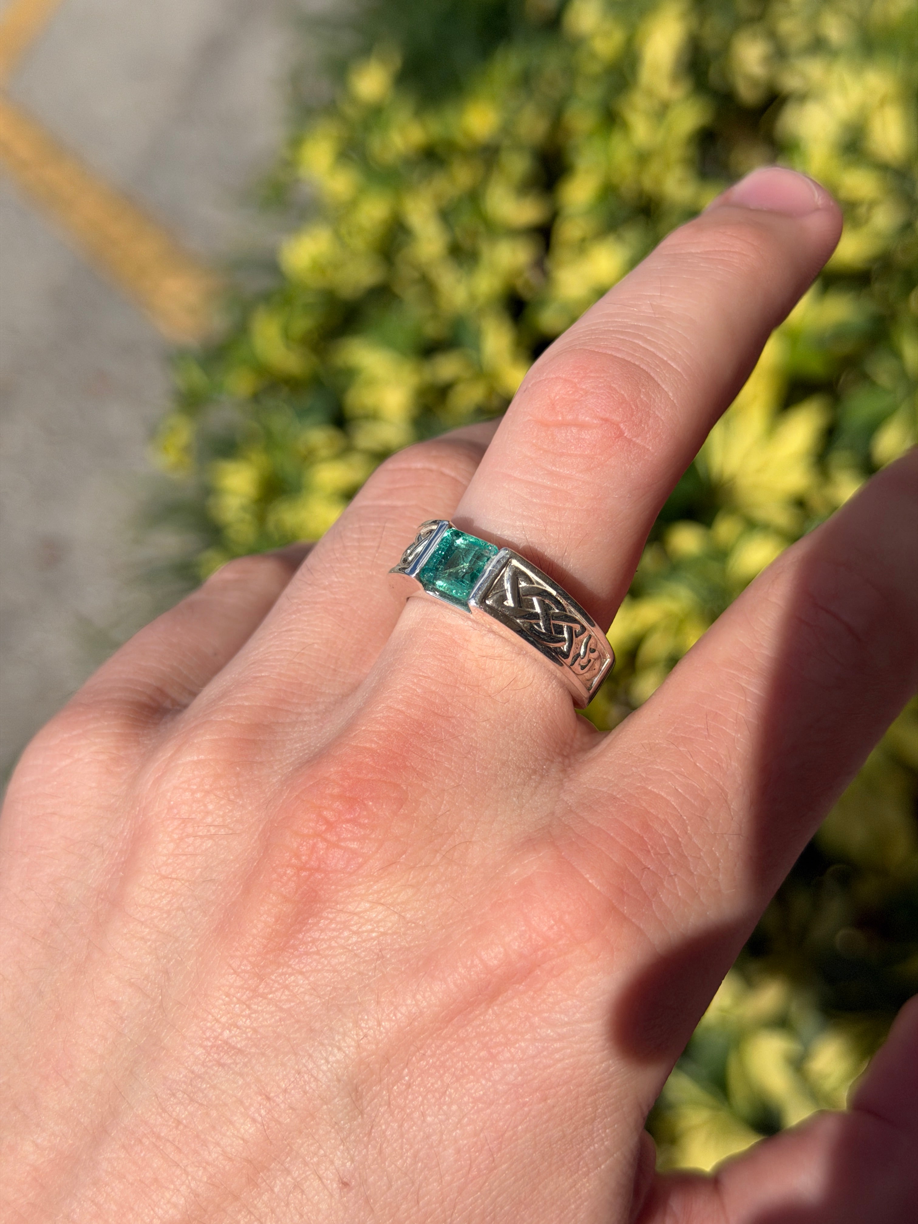 1.70ct 925 Celtic Irish Knot Asscher Emerald Solitaire Ring