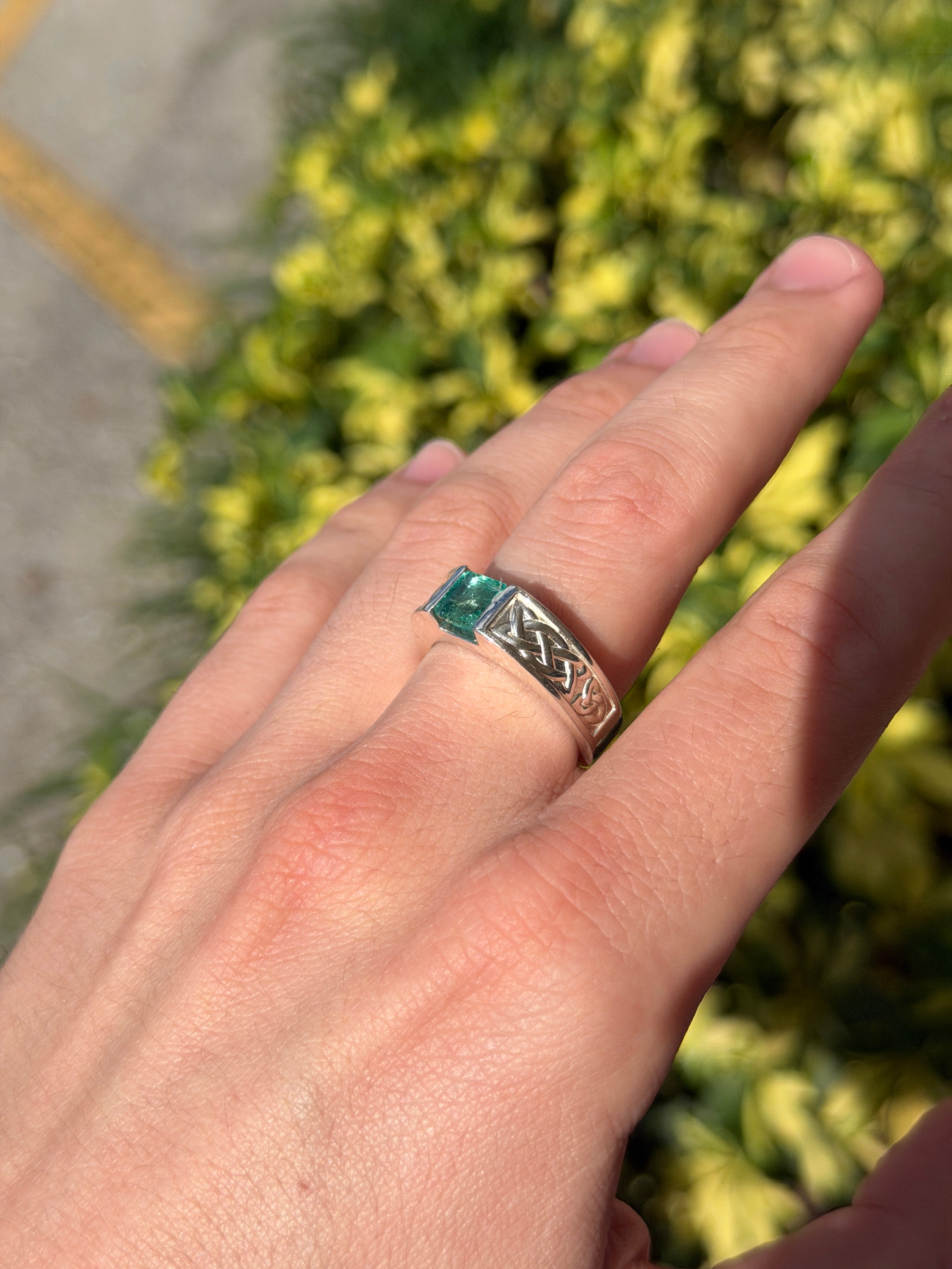 1.70ct 925 Celtic Irish Knot Asscher Emerald Solitaire Ring