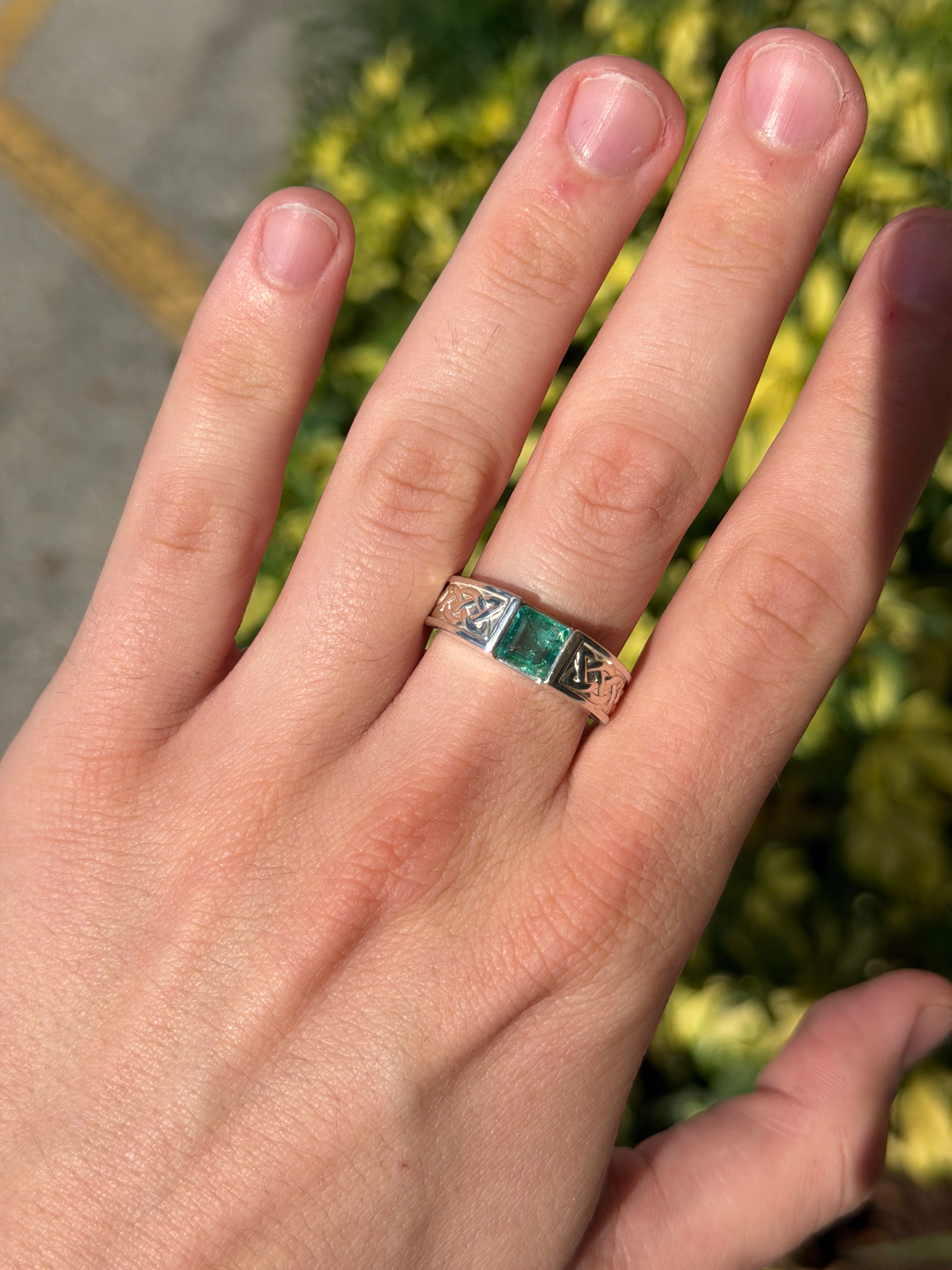 1.70ct 925 Celtic Irish Knot Asscher Emerald Solitaire Ring