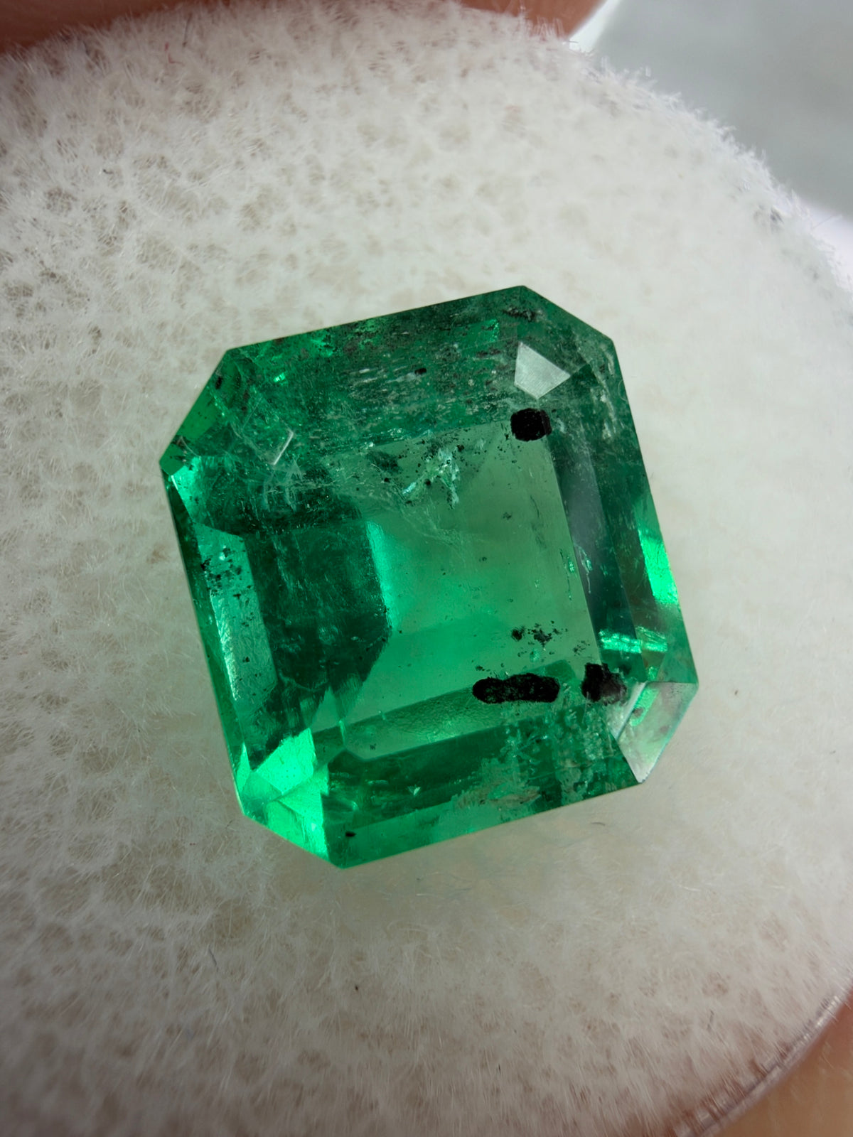 4.01 Carat 10x9 Carbon Inclusion Bluish Green Natural Loose Colombian Emerald-Asscher Cut