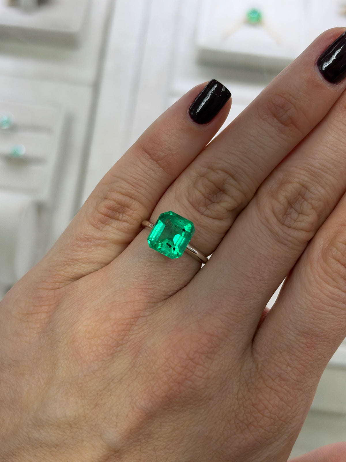 4.01 Carat 10x9 Carbon Inclusion Bluish Green Natural Loose Colombian Emerald-Asscher Cut