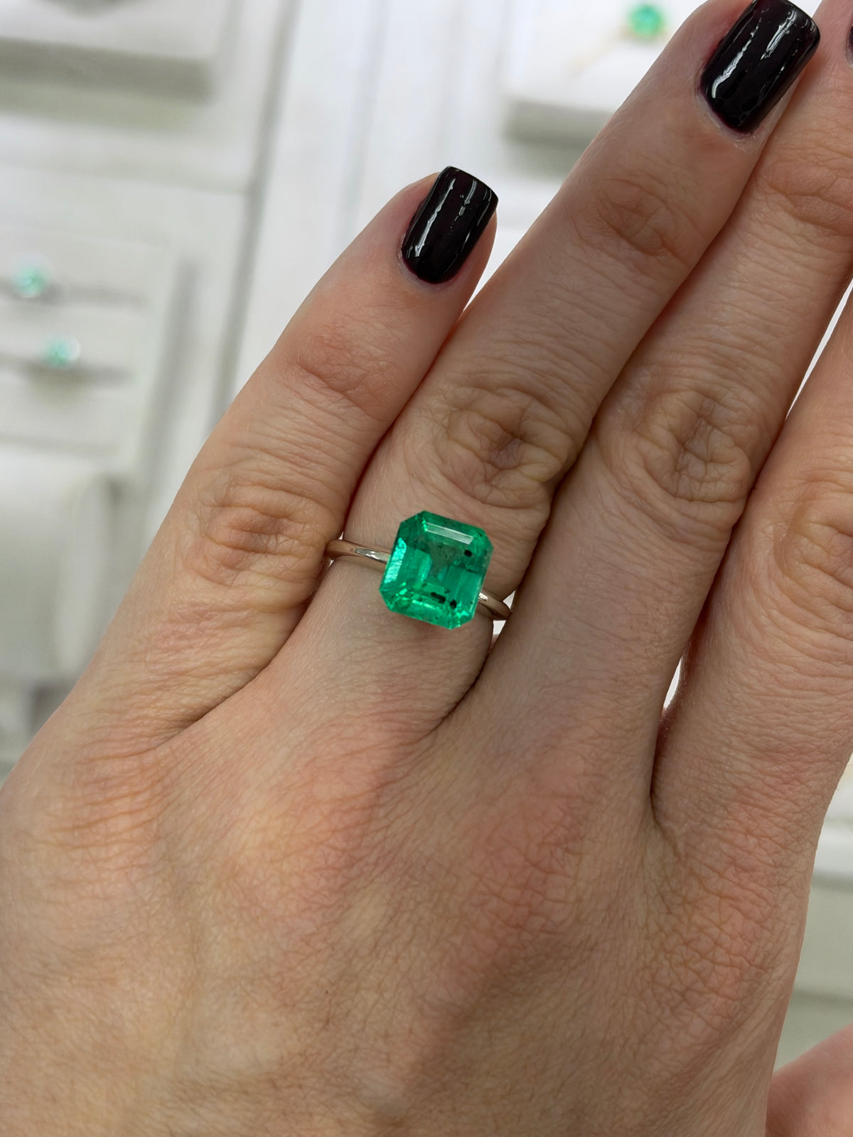 4.01 Carat 10x9 Carbon Inclusion Bluish Green Natural Loose Colombian Emerald-Asscher Cut