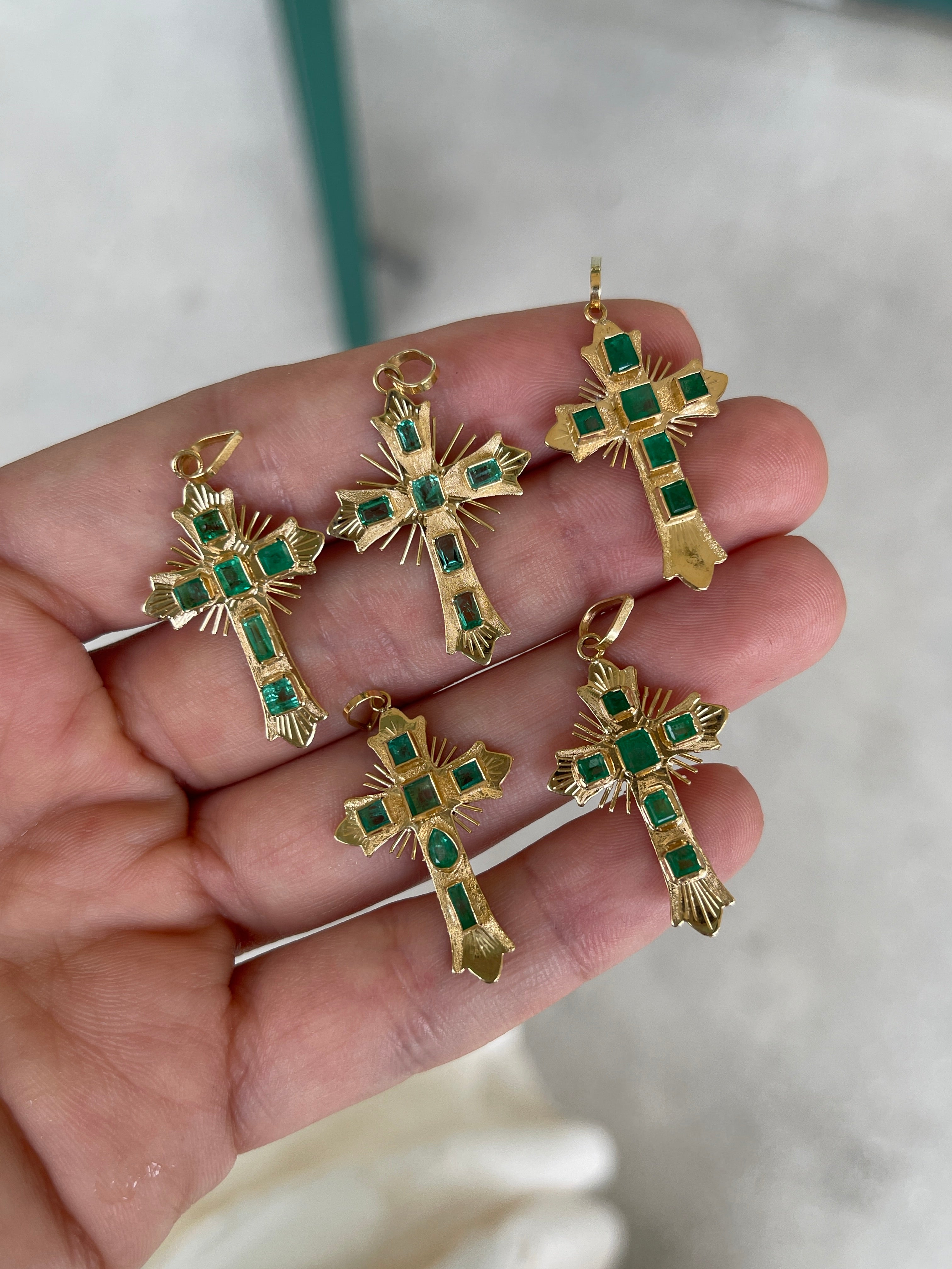 As seen on Instagram: Pre Columbian Inspired 18K Colombian Emerald Crosses