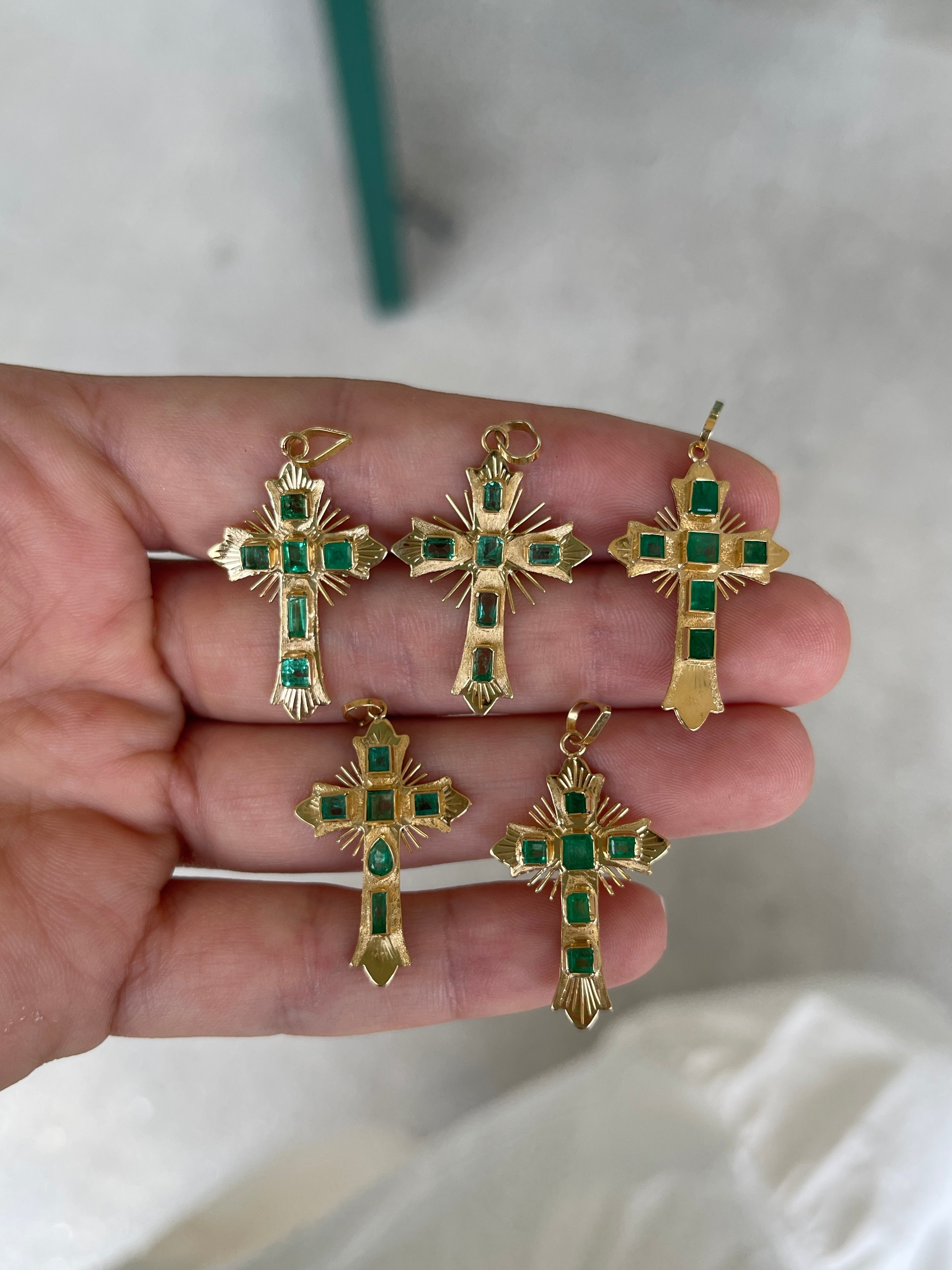 As seen on Instagram: Pre Columbian Inspired 18K Colombian Emerald Crosses