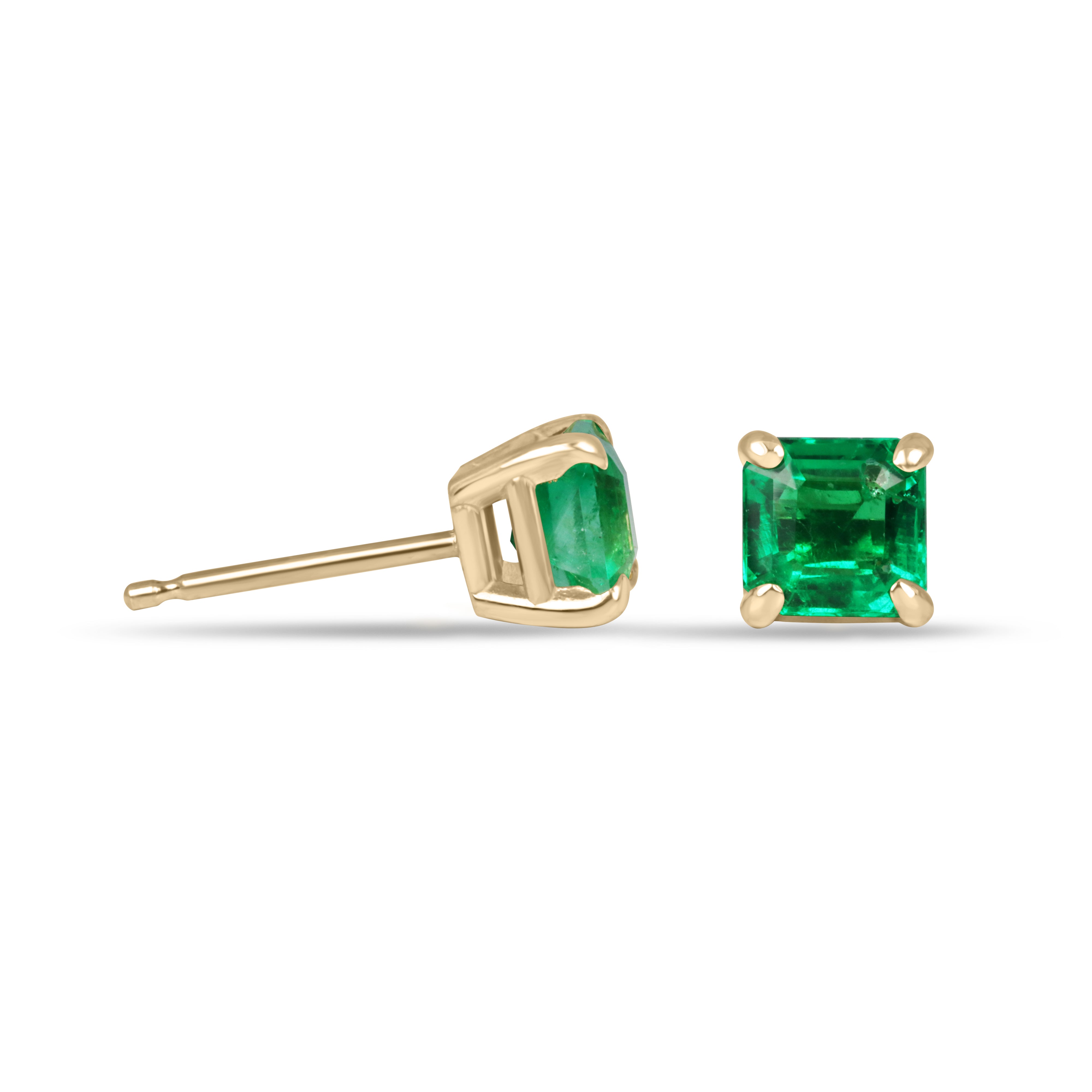 Amelia 1.13tcw 5x5 AAA+ Muzo Green Asscher Cut Colombian Emerald Studs 18K - JR Colombian Emeralds