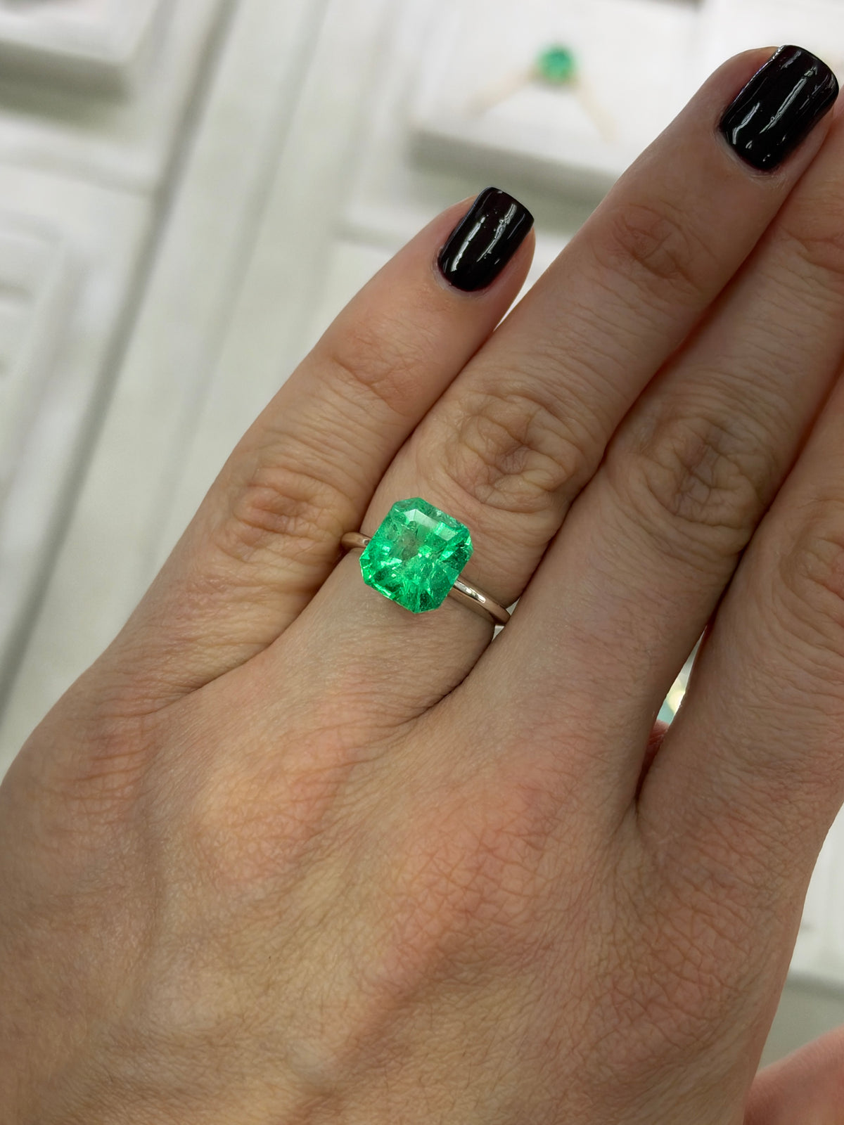 4.44 Carat 10x9 Yellowish Green Natural Loose Colombian Emerald-Asscher Cut