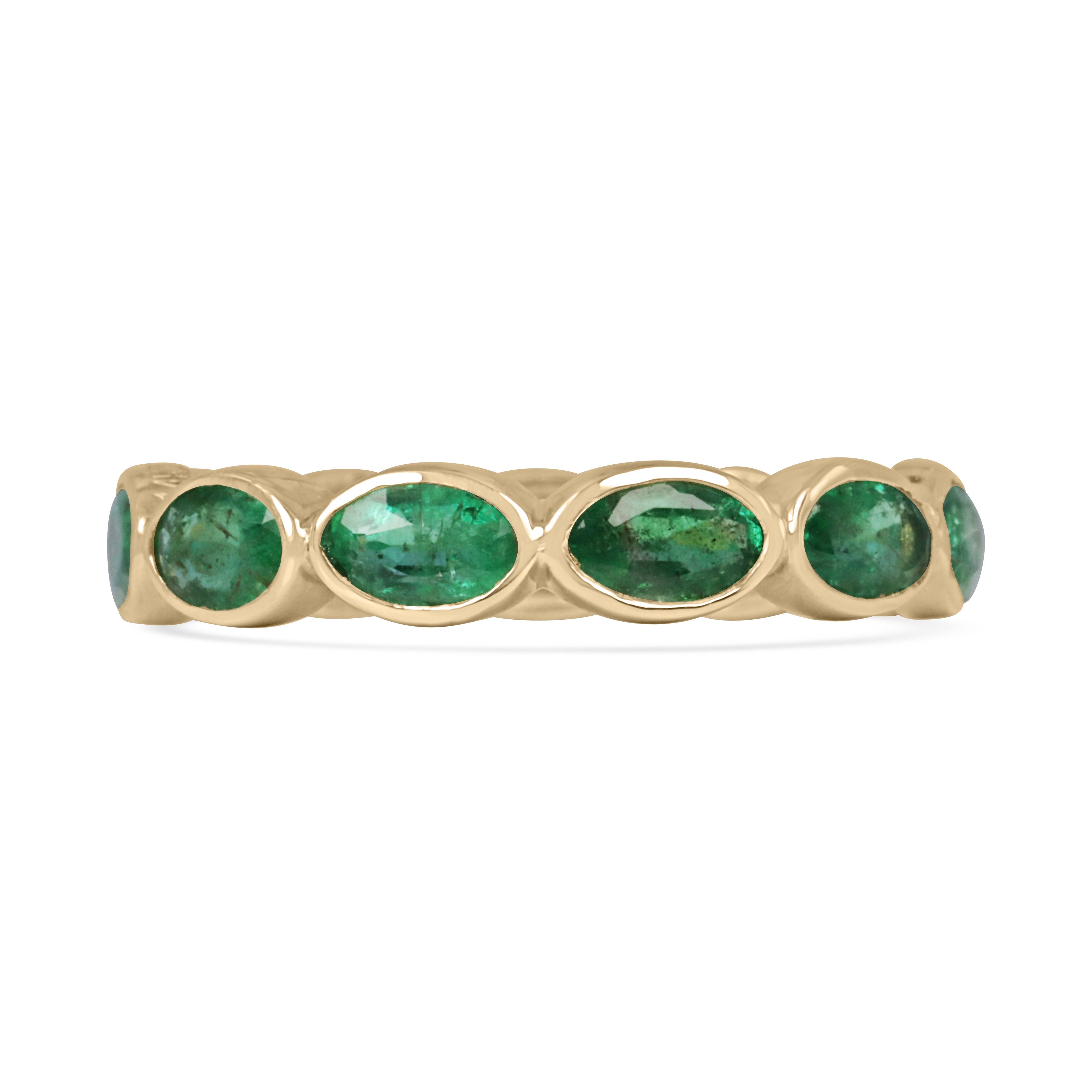 2.30tcw Moval Marquise/Oval Emerald Bezel Eternity Band 14K- Size 5.25 - JR Colombian Emeralds