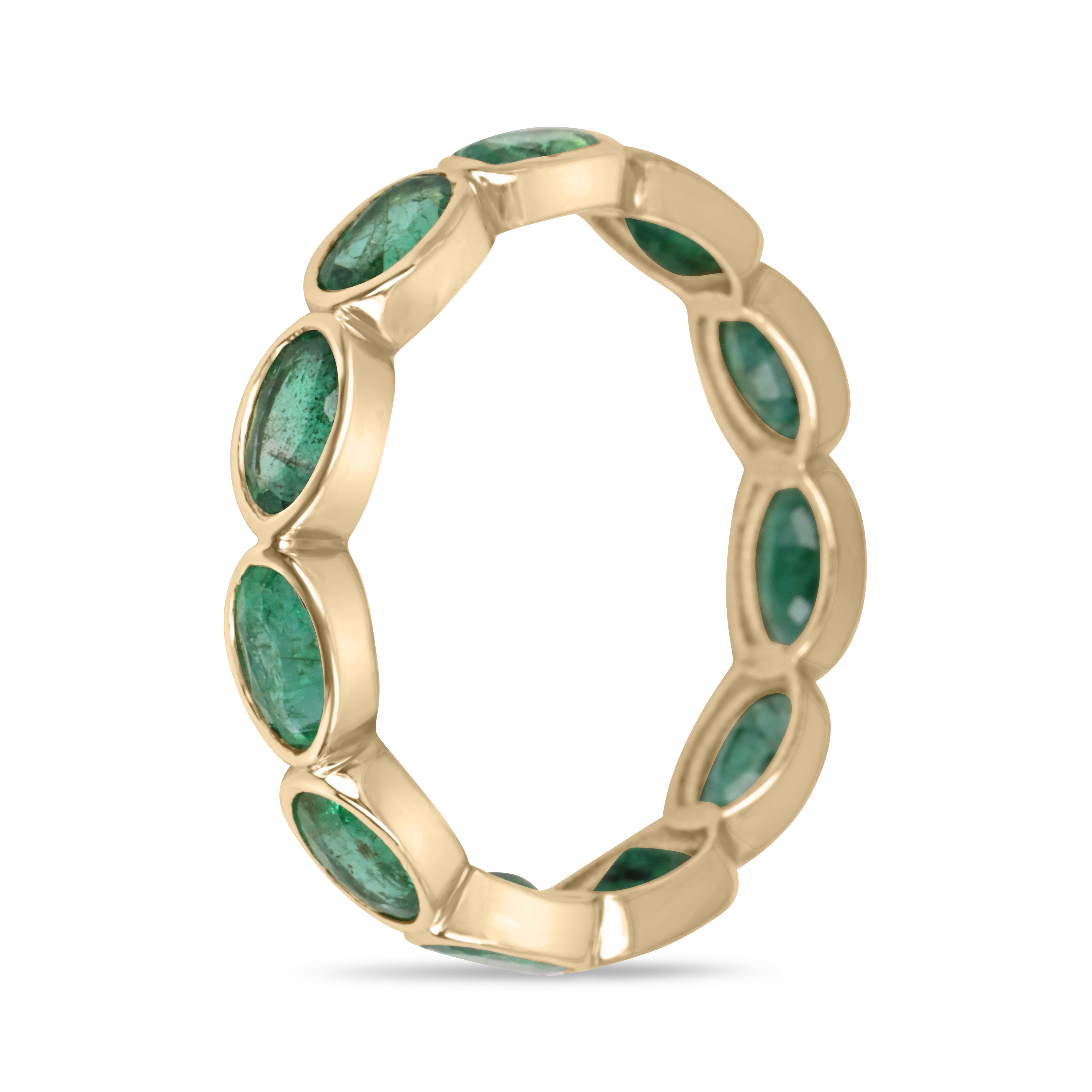 2.30tcw Moval Marquise/Oval Emerald Bezel Eternity Band 14K- Size 5.25 - JR Colombian Emeralds