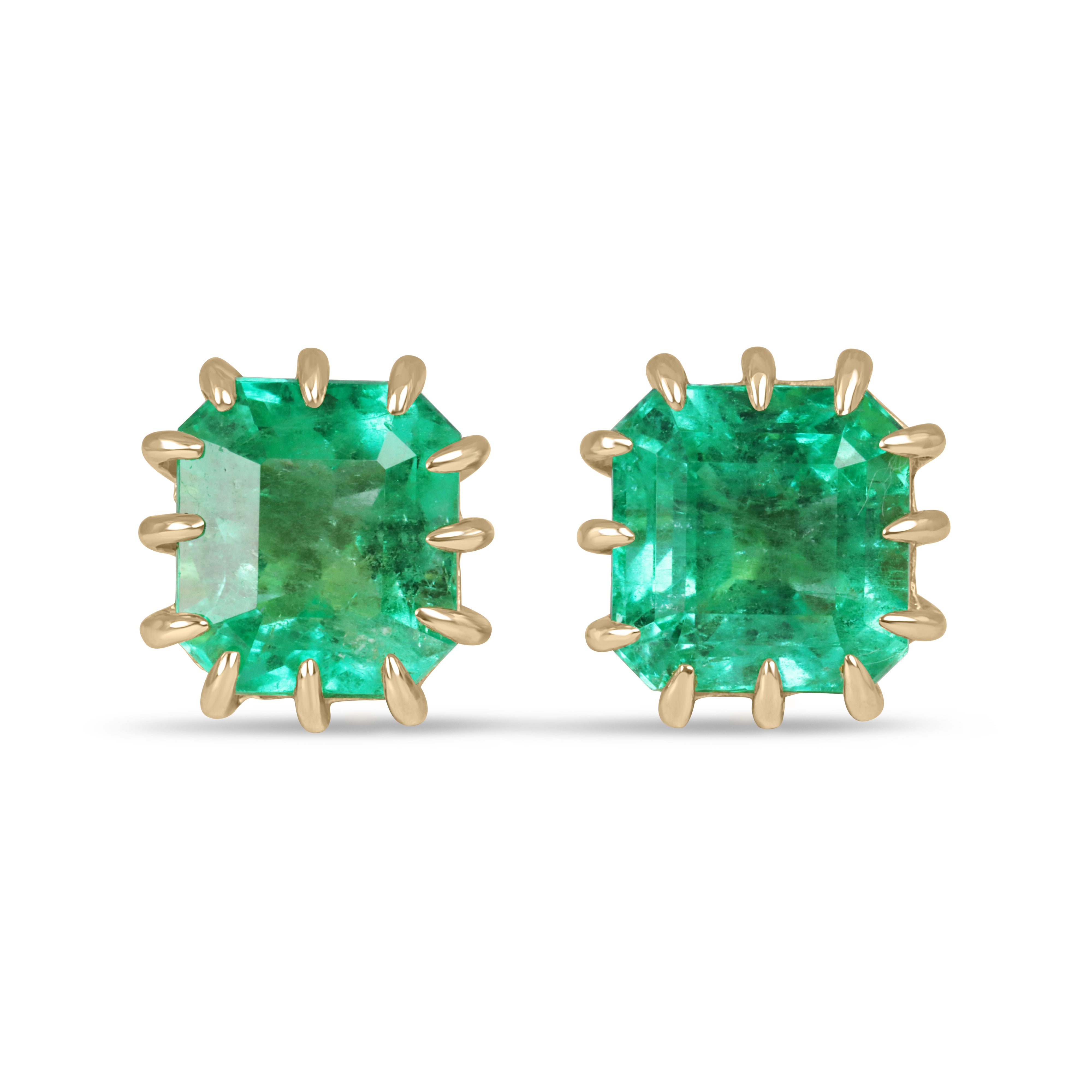 8.56tcw Colombian Emerald Multi Prong 18K Statement Studs - JR Colombian Emeralds